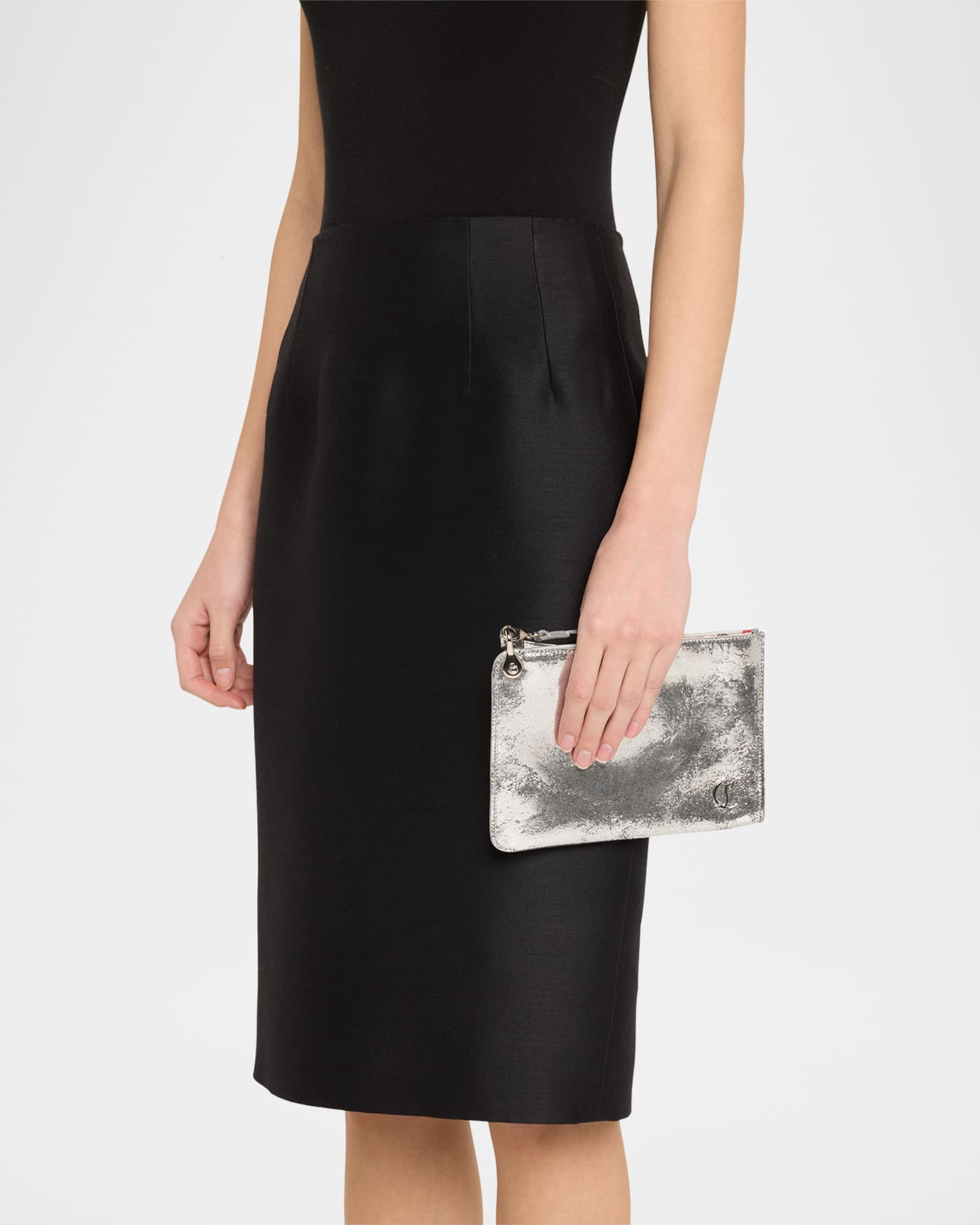 Loubi54 Flat Pouch Bag in Metallic Crackled Leather 1