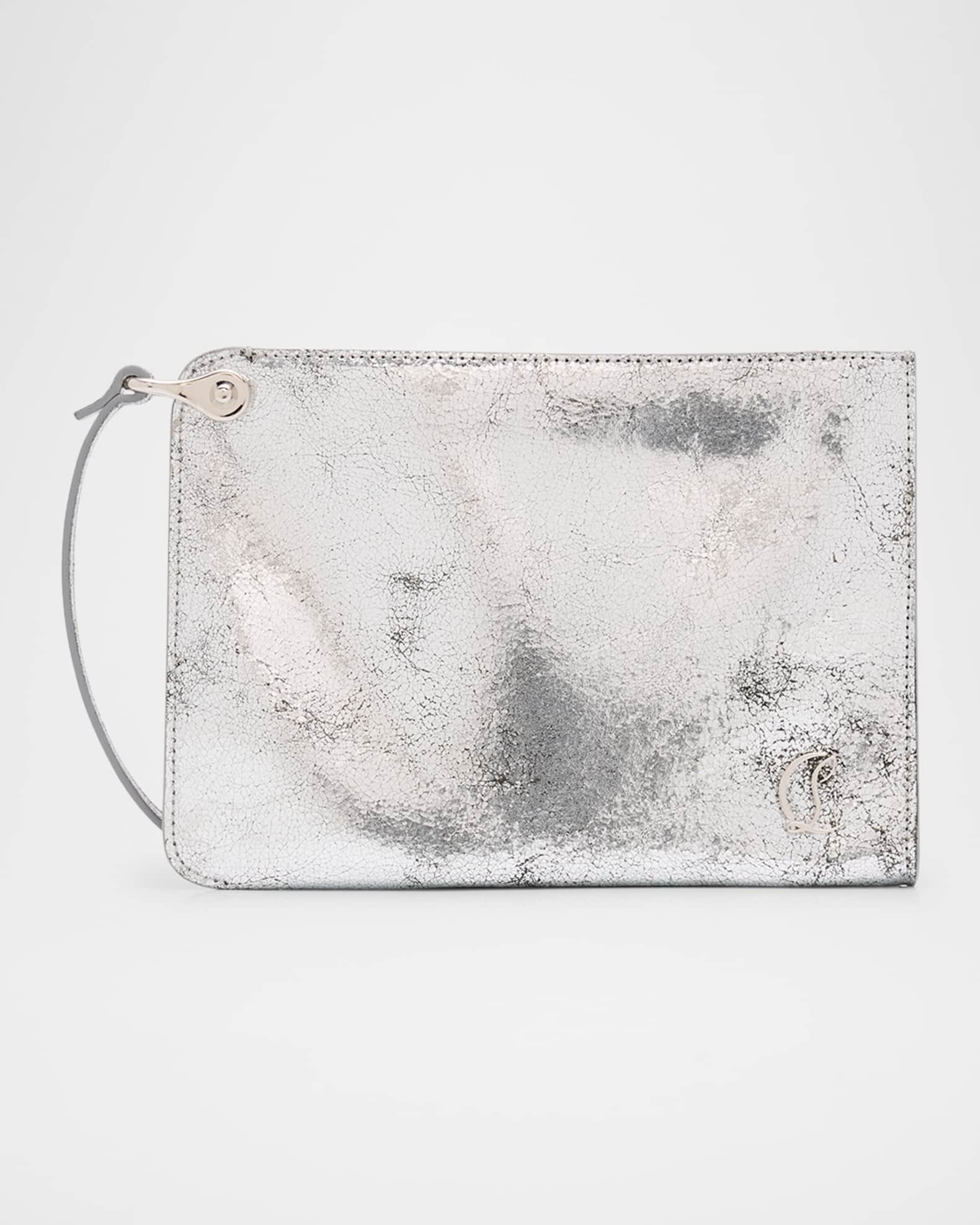 Loubi54 Flat Pouch Bag in Metallic Crackled Leather 0