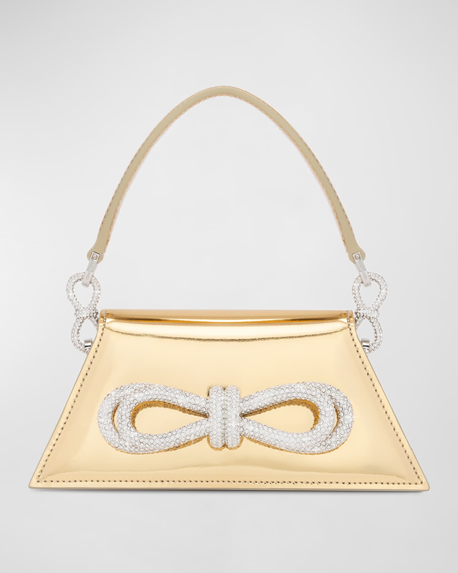 Samantha Bow Metallic Leather Top-Handle Bag 0