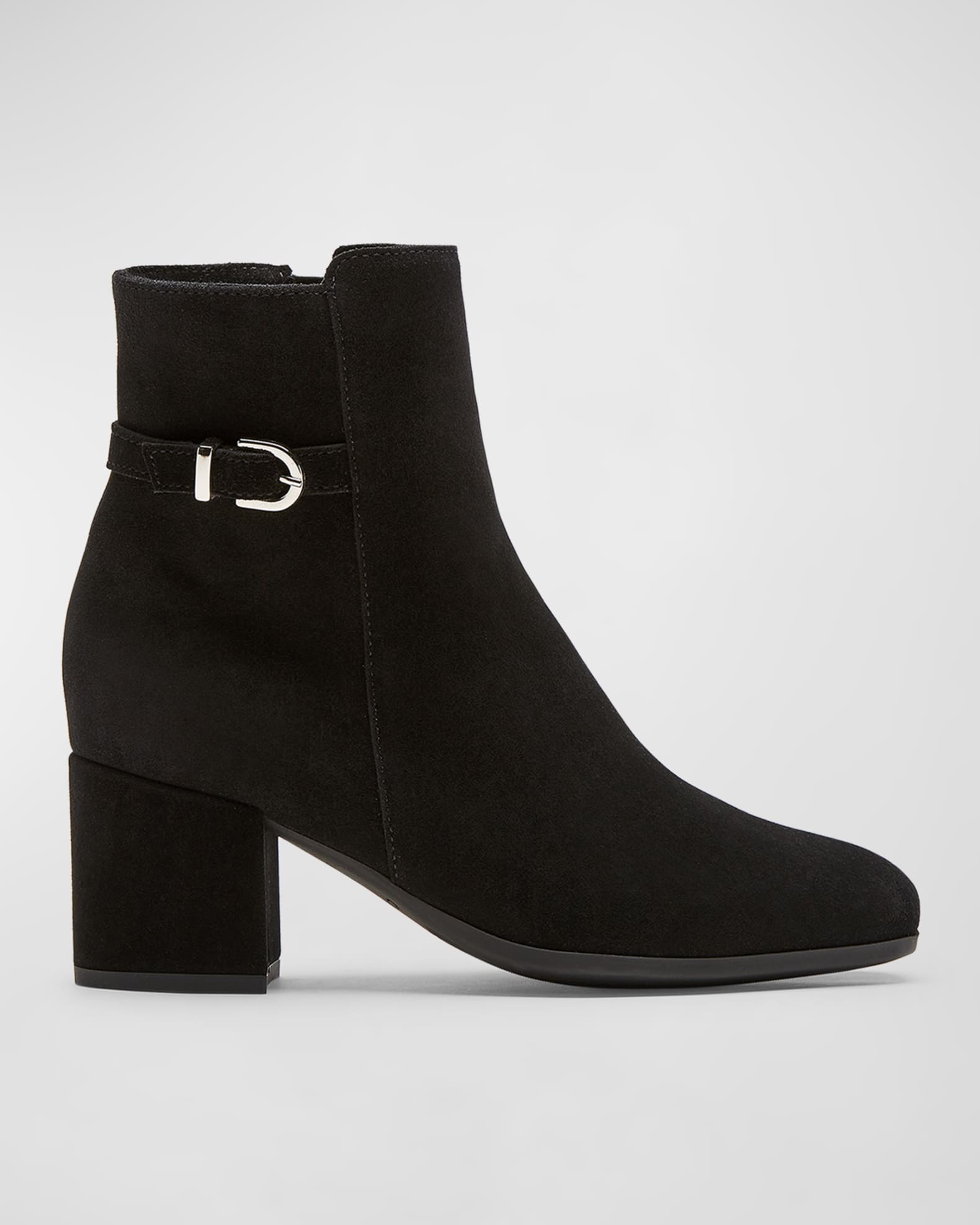 Black suede chunky heel booties online