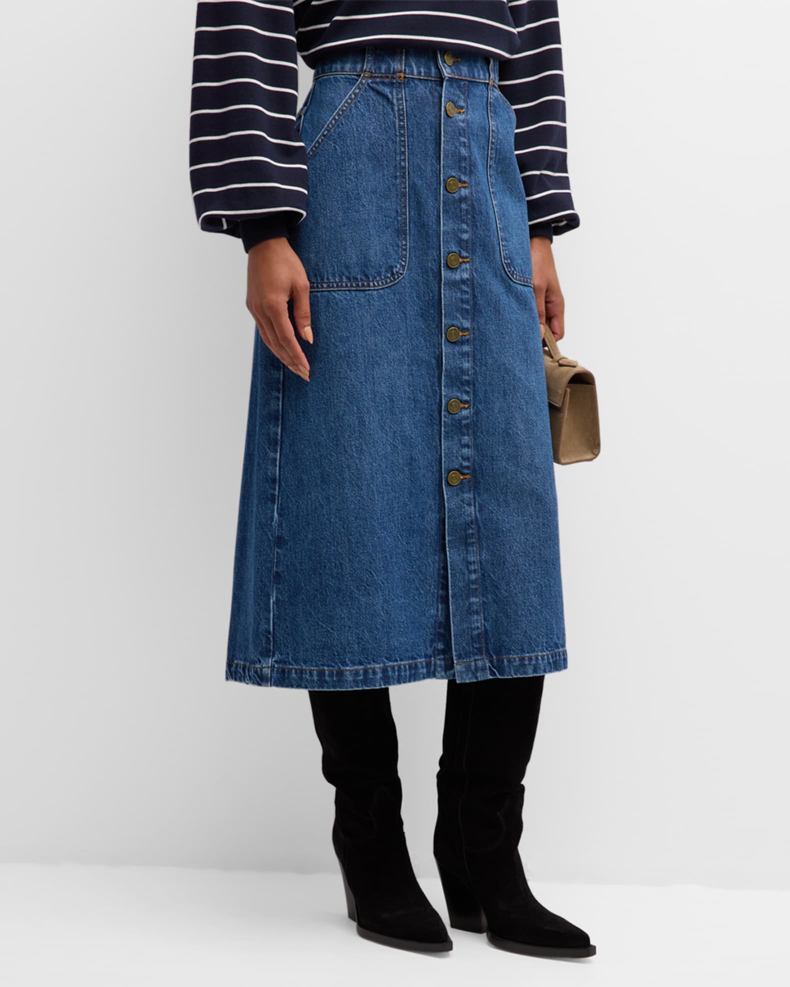 Modern Pocket Denim Midi Skirt 1