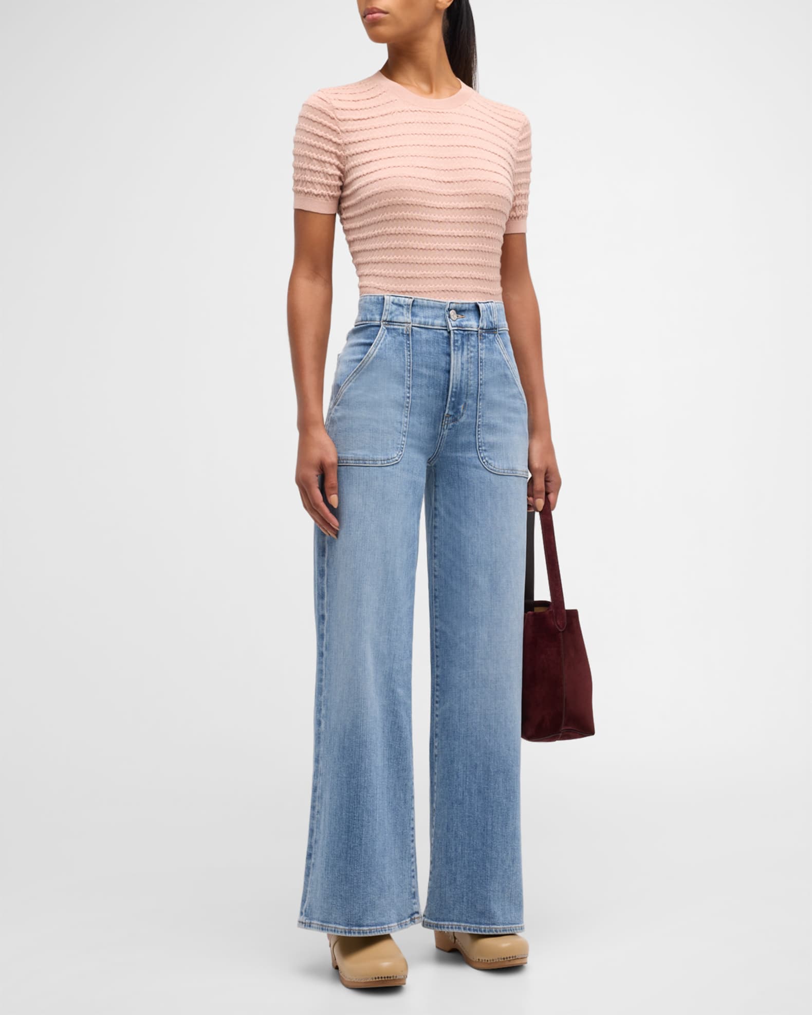 【Raucohouse】Blur diagonal pocket wide denim pants Raucohouse】Blur diagonal pocket wide denim pants