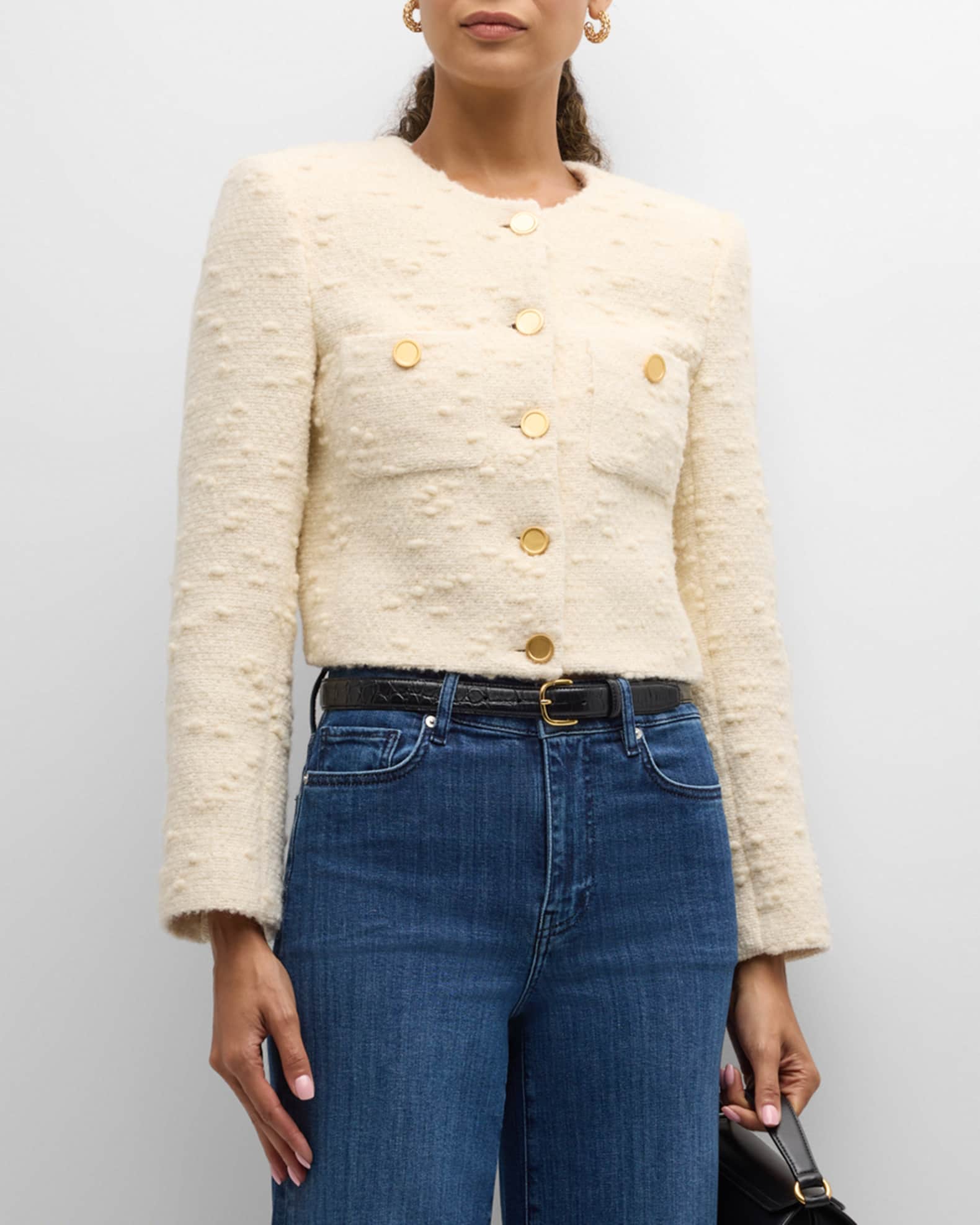 FRAME Cropped Button-Front Jacket | Neiman Marcus