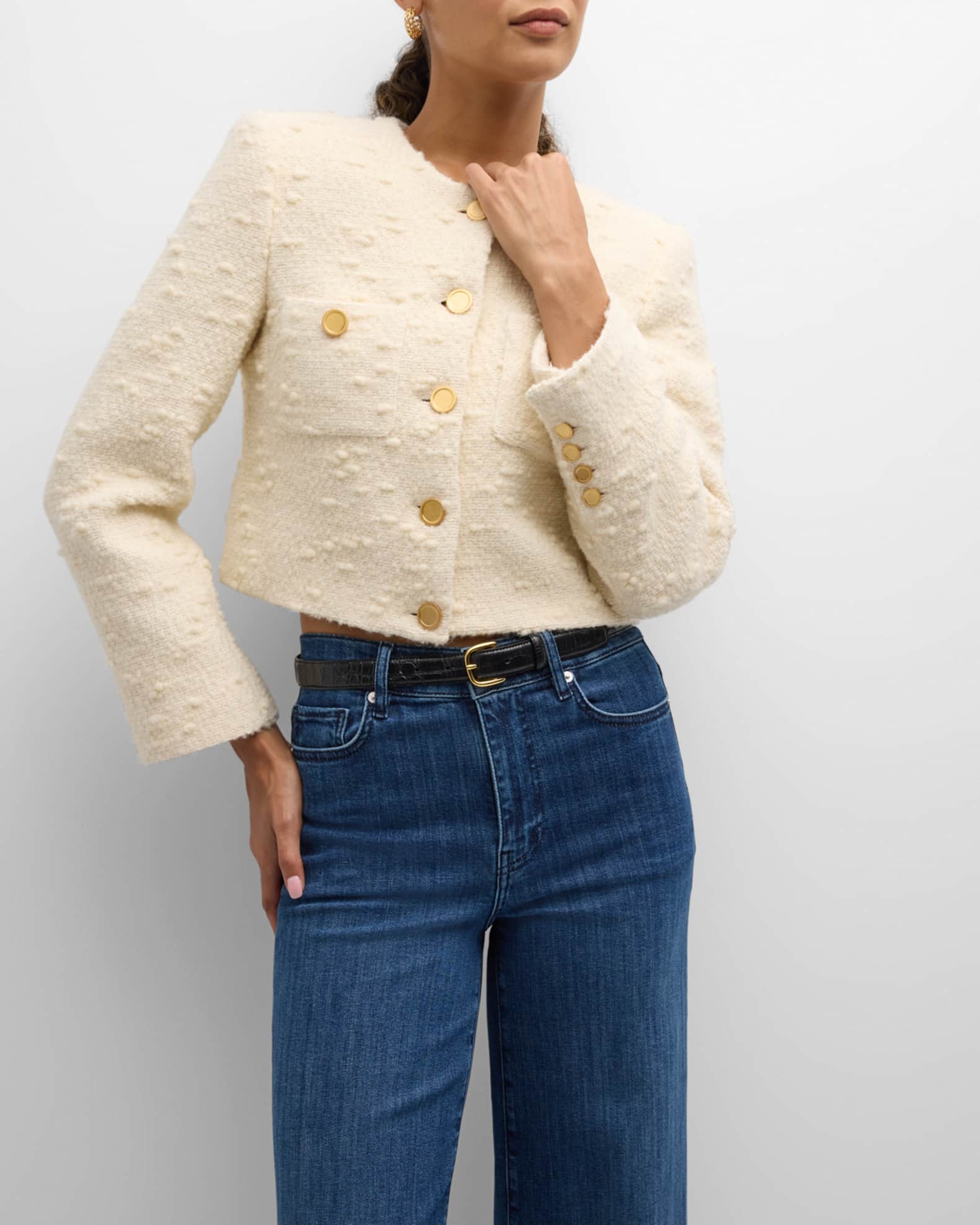 ◆codegraphy◆ Women's Oxford Crop Blouson White CBDSWJP202W Cropped denim jacket colour white wool | Liu Jo