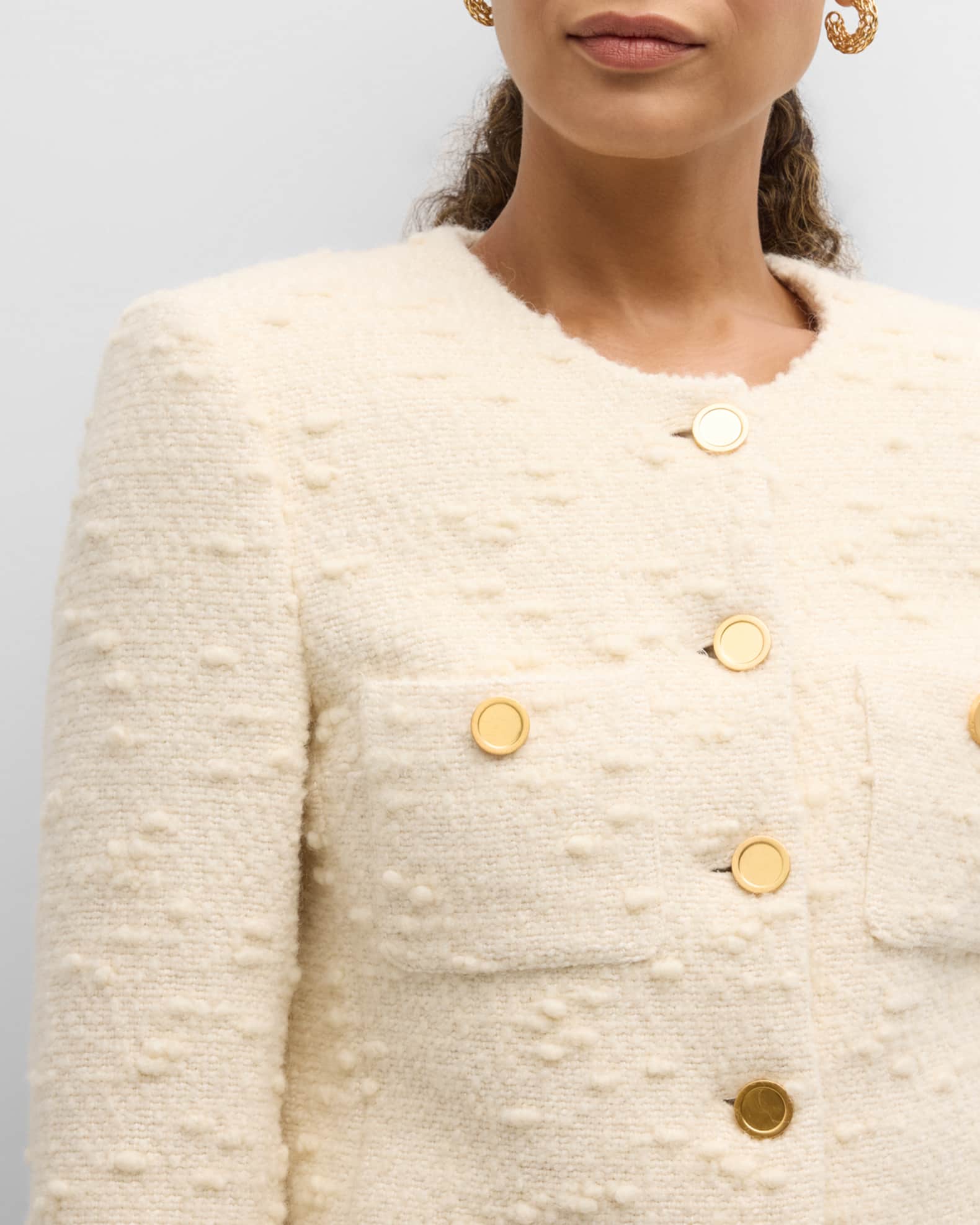 FRAME Cropped Button-Front Jacket | Neiman Marcus