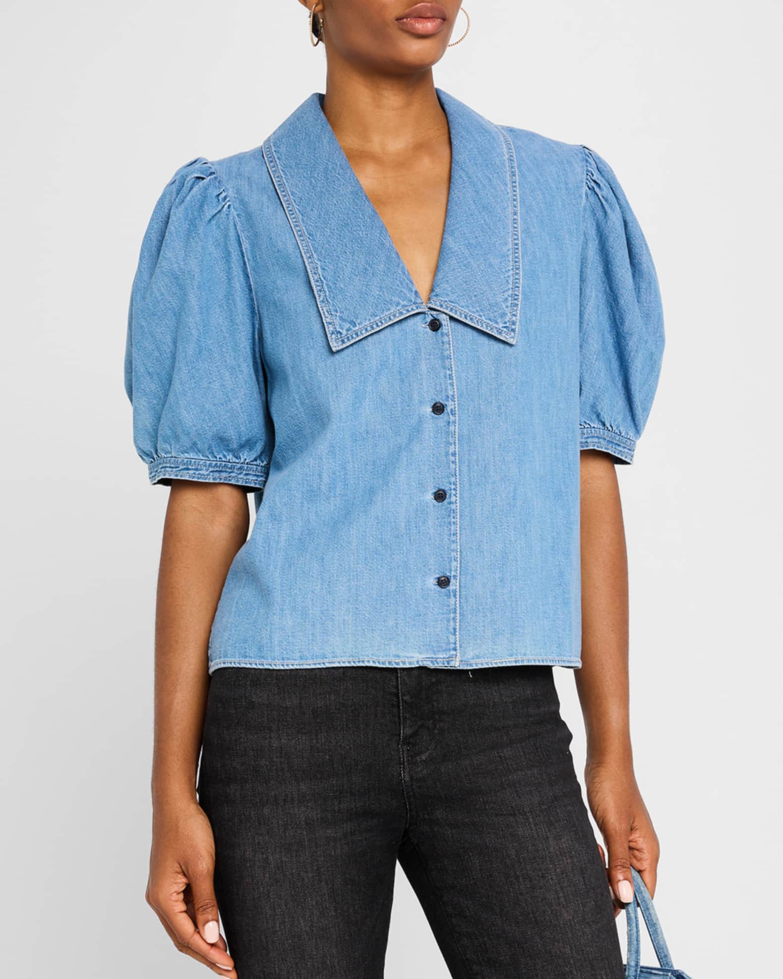 FRAME Denim Sailor Blouse | Neiman Marcus