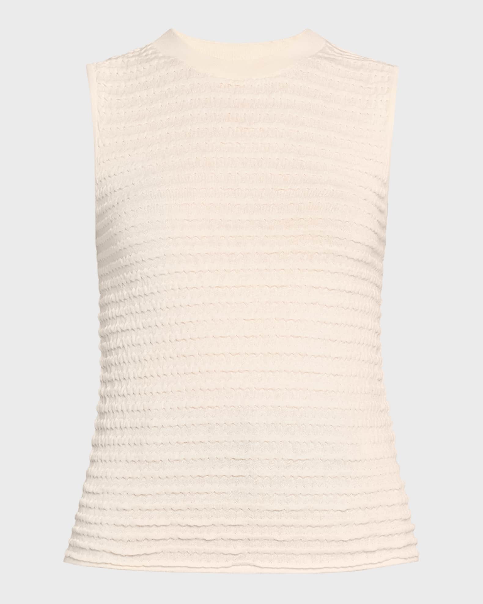 Smocked Sleeveless Crewneck Top 0