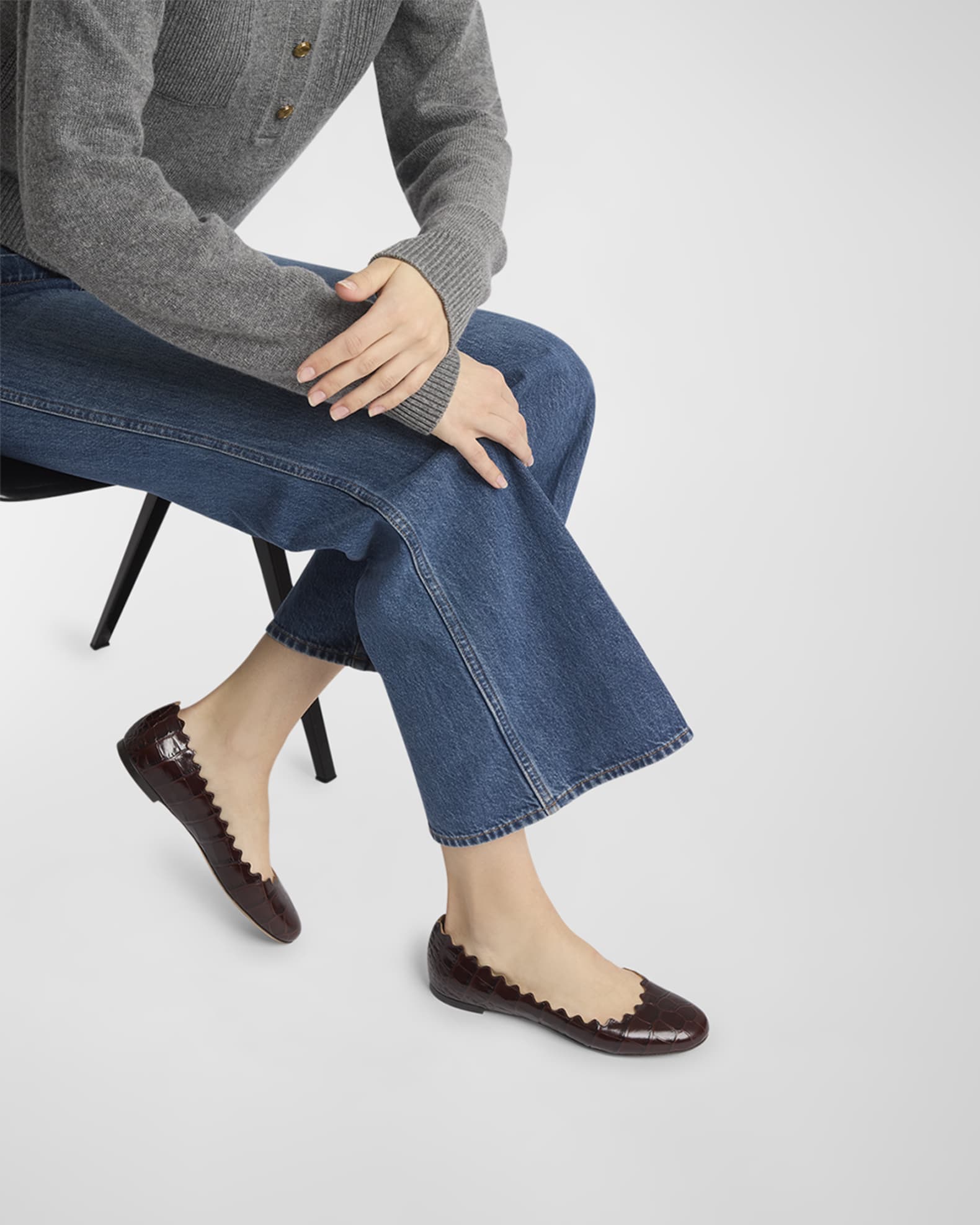 Lauren Scalloped Croco Ballerina Flats