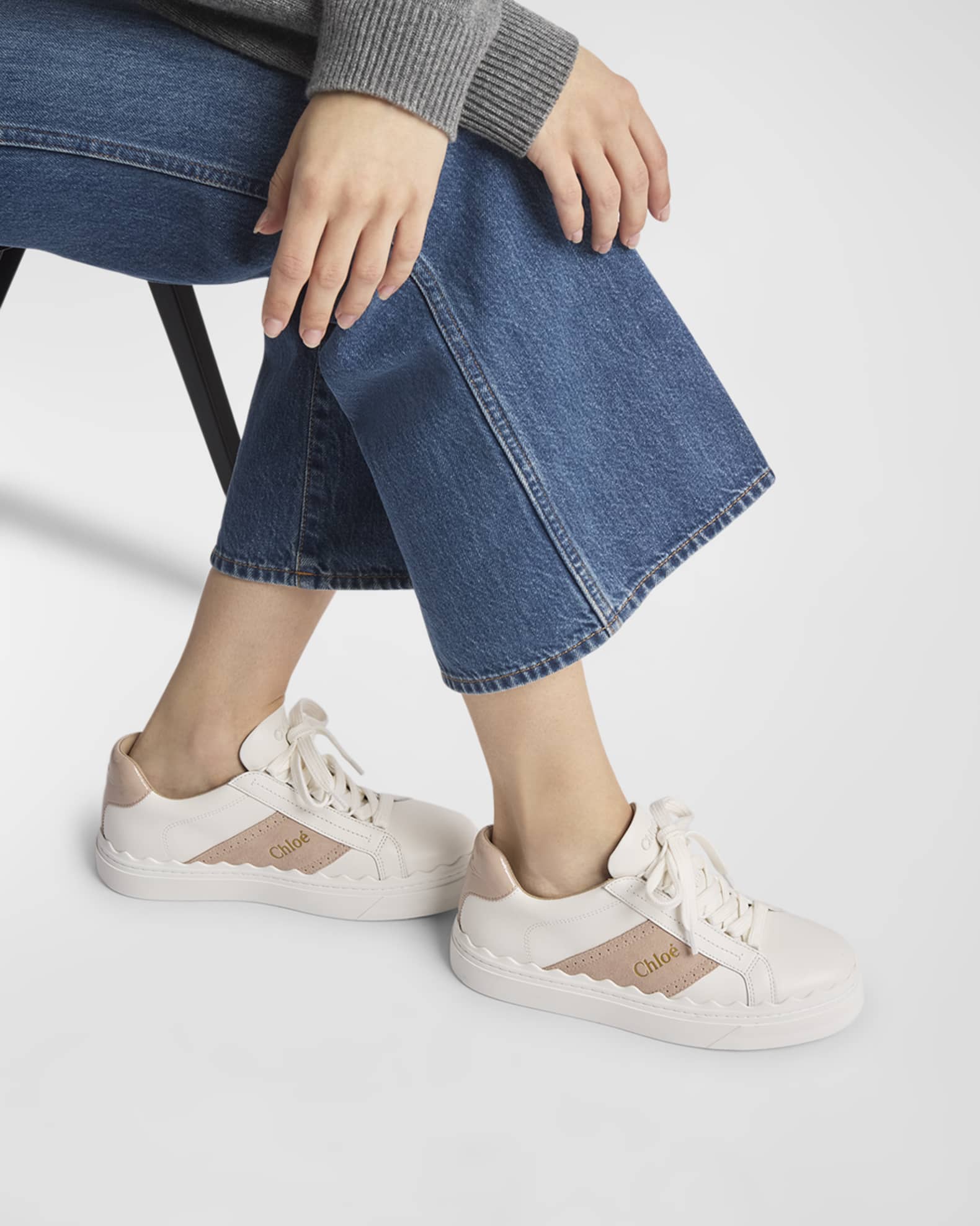 Lauren Mixed Leather Low Top Sneakers