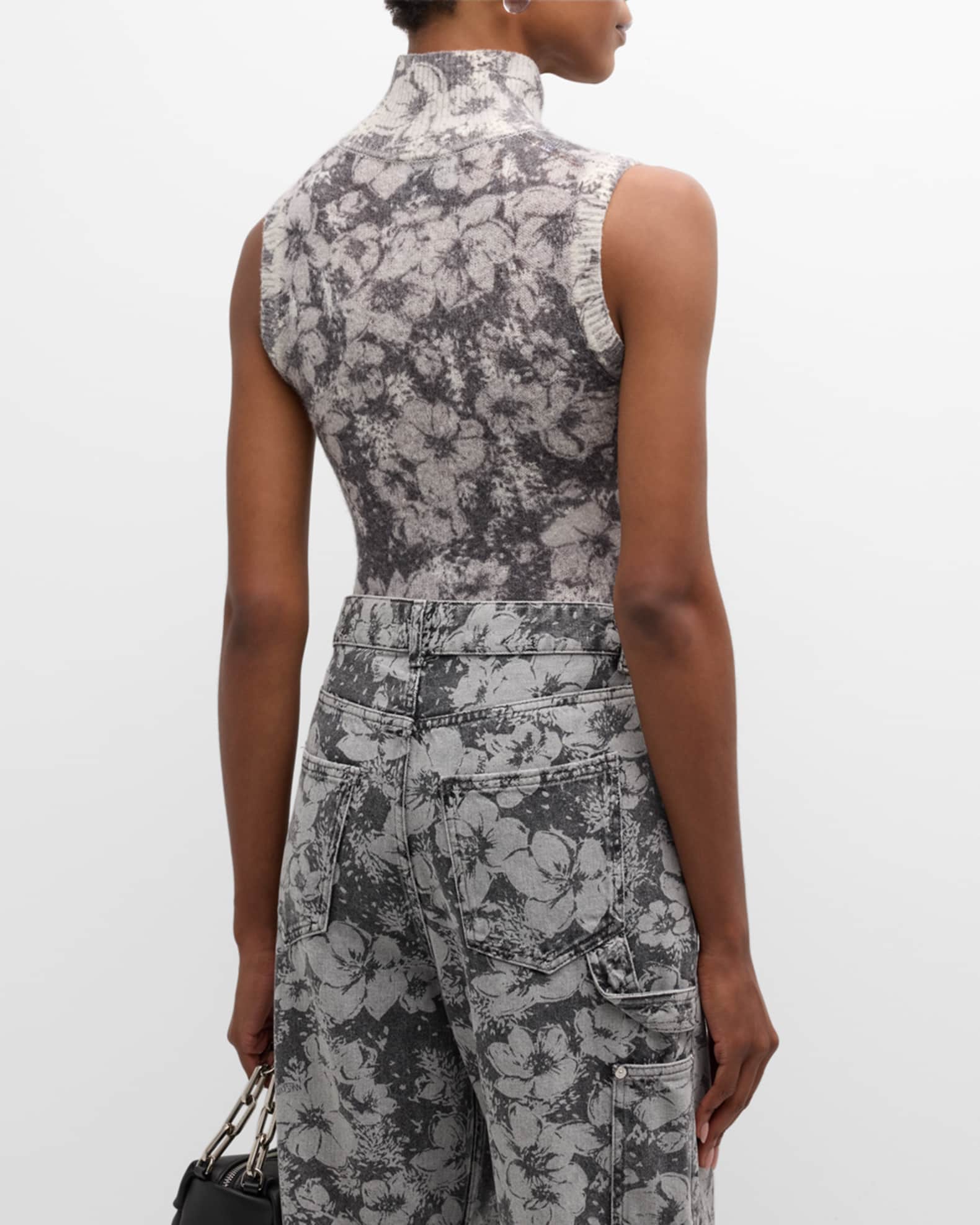 Floral sleeveless turtleneck hot sale