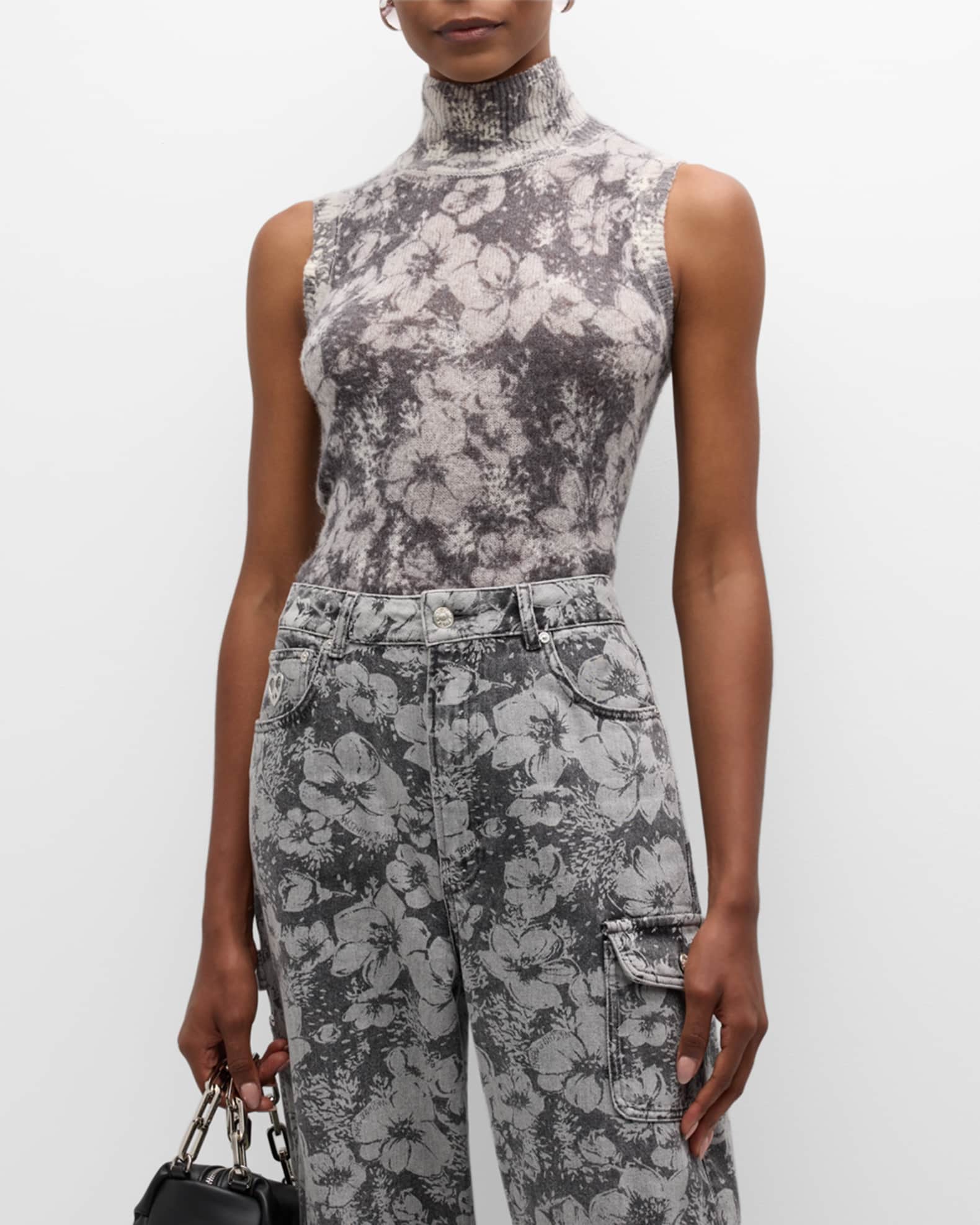 Floral sleeveless turtleneck top sales