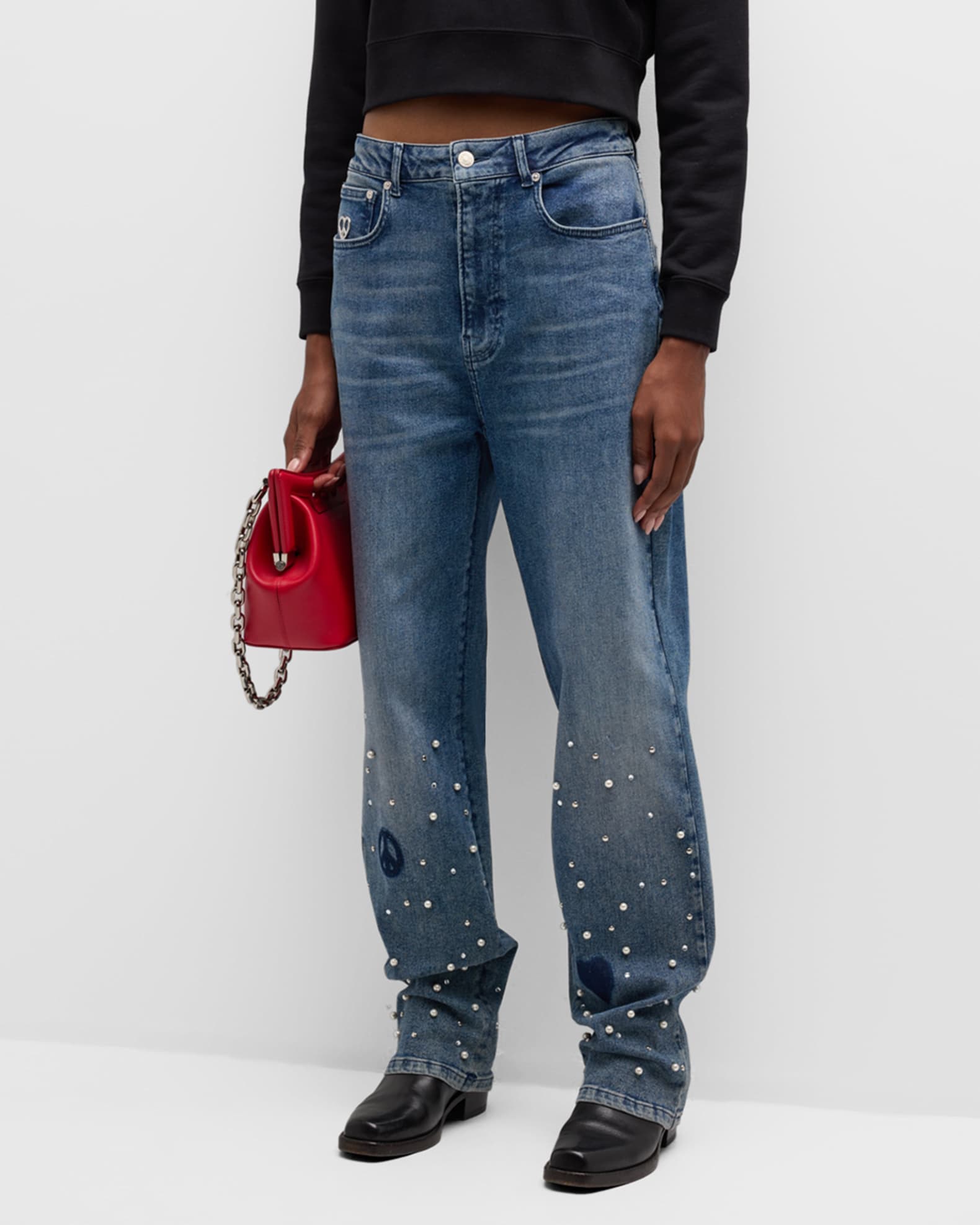 Pearl-Embellished Jeans 1
