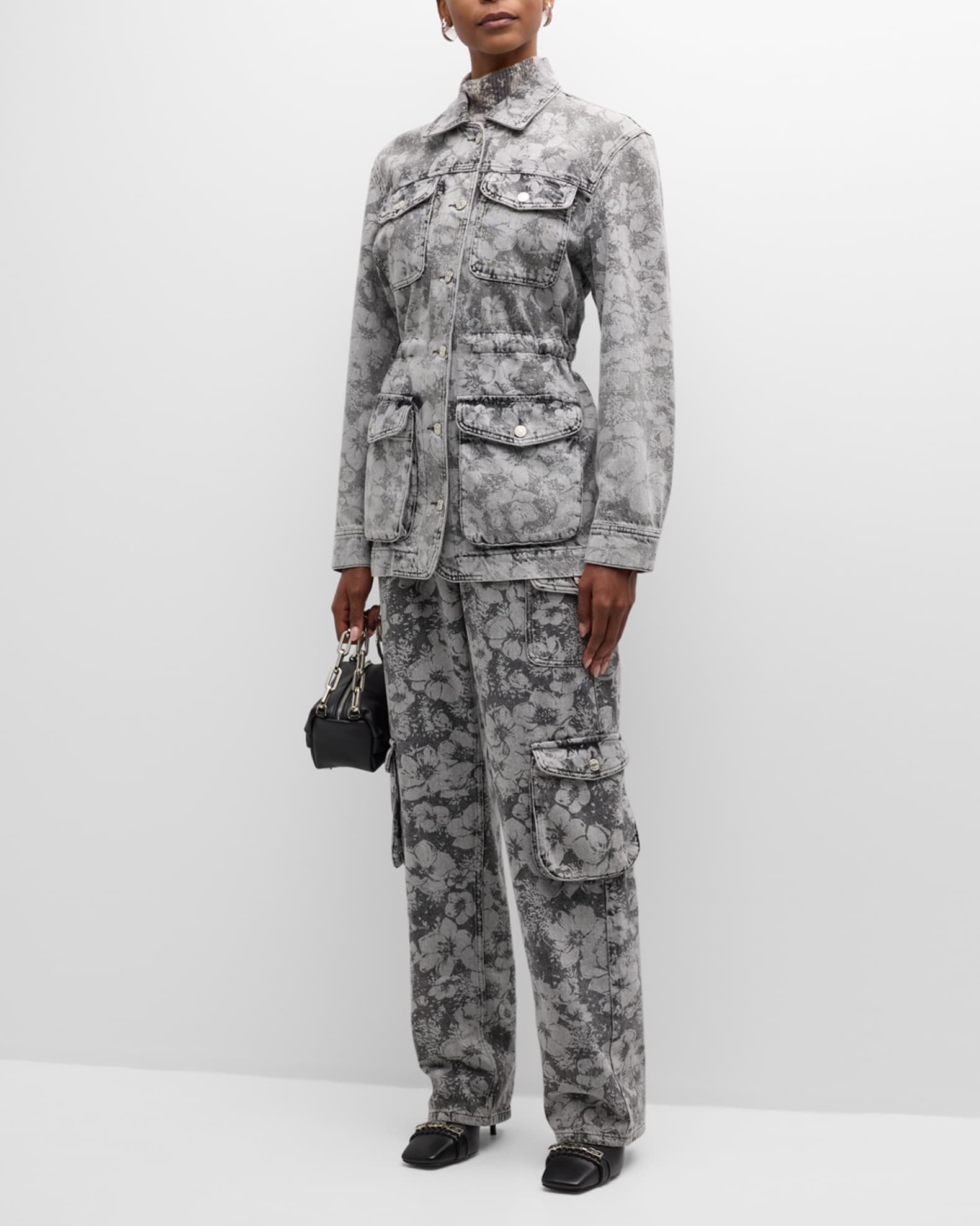 Floral Denim Cargo Jacket