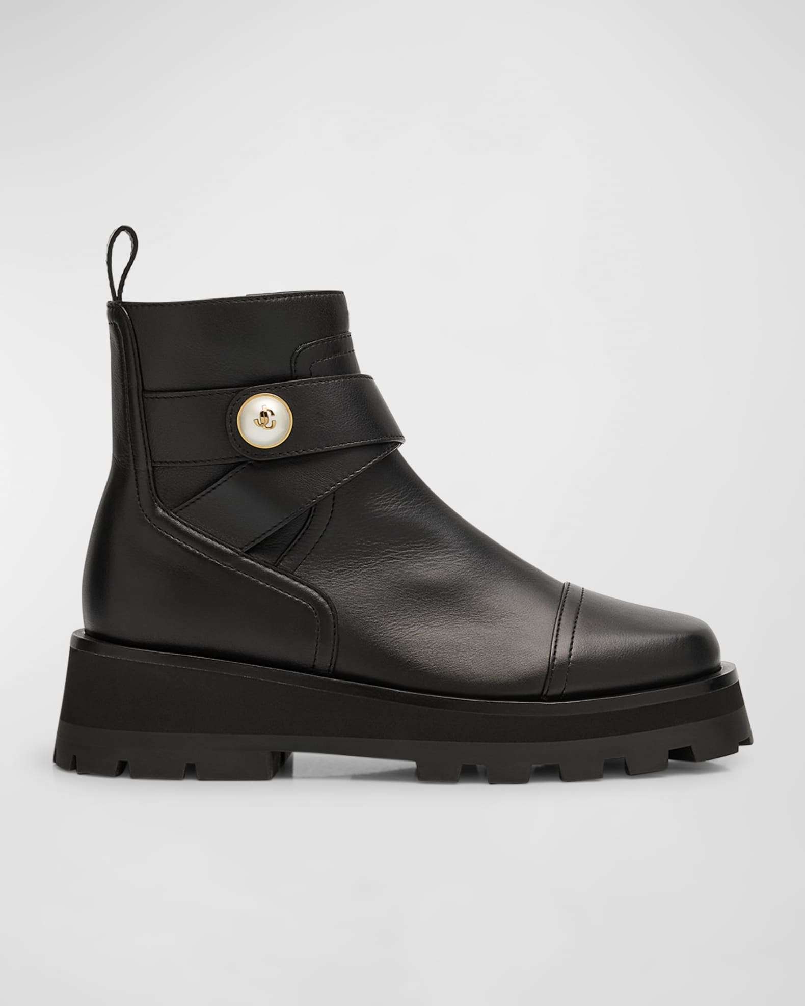 Meena Leather Pearly Button Ankle Boots
