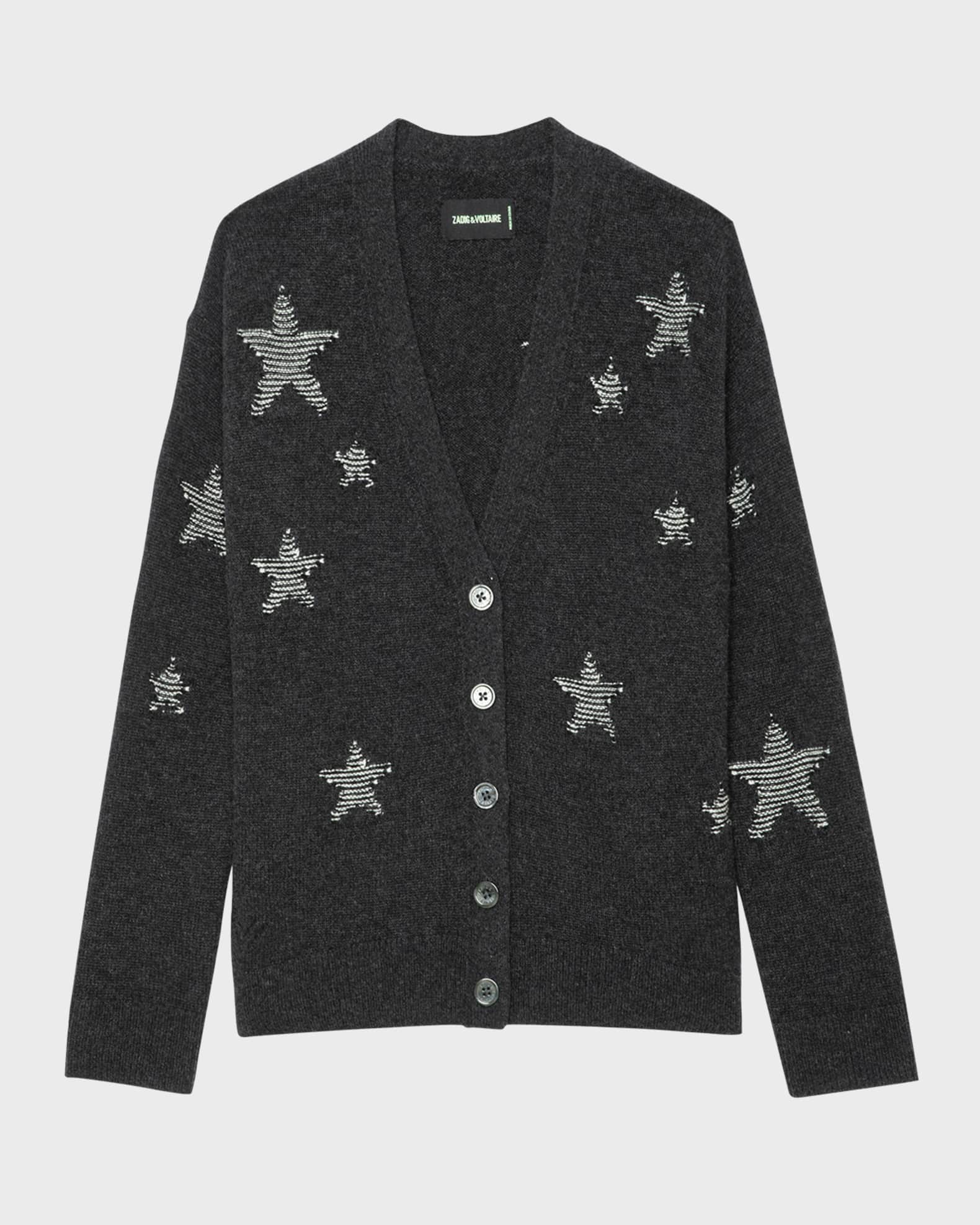 Zadig Voltaire Mirka Cashmere Tweed Star Cardigan Anthracite