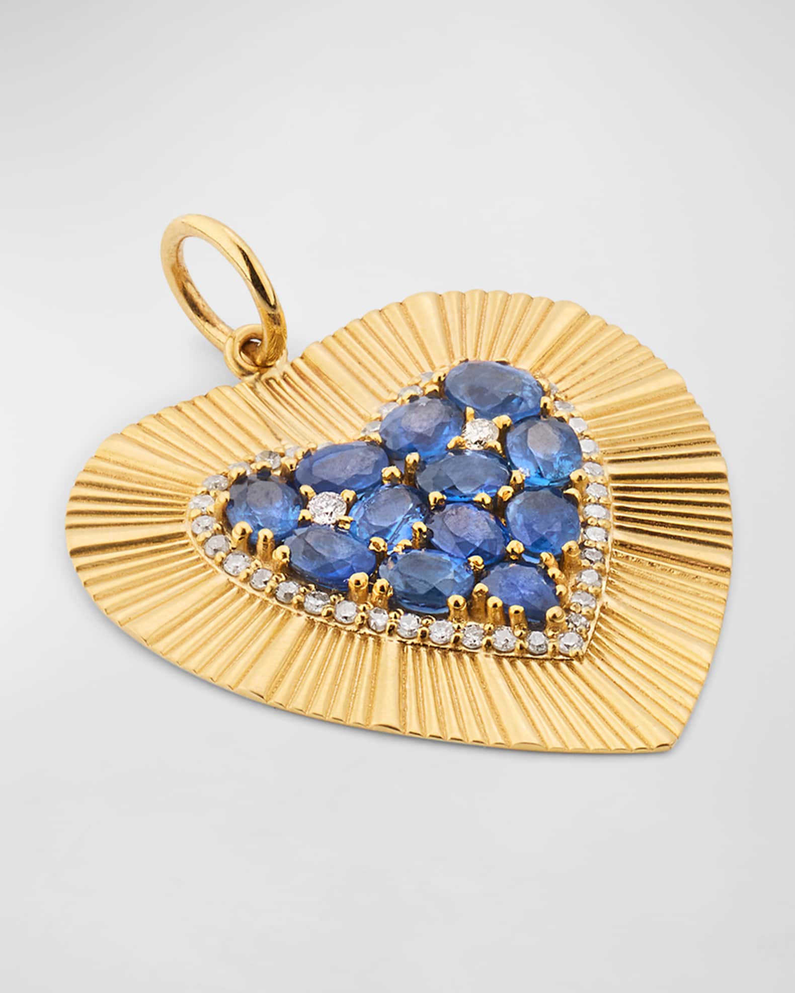 14K Yellow Gold Blue Sapphire and Diamond Fluted Heart Charm 1