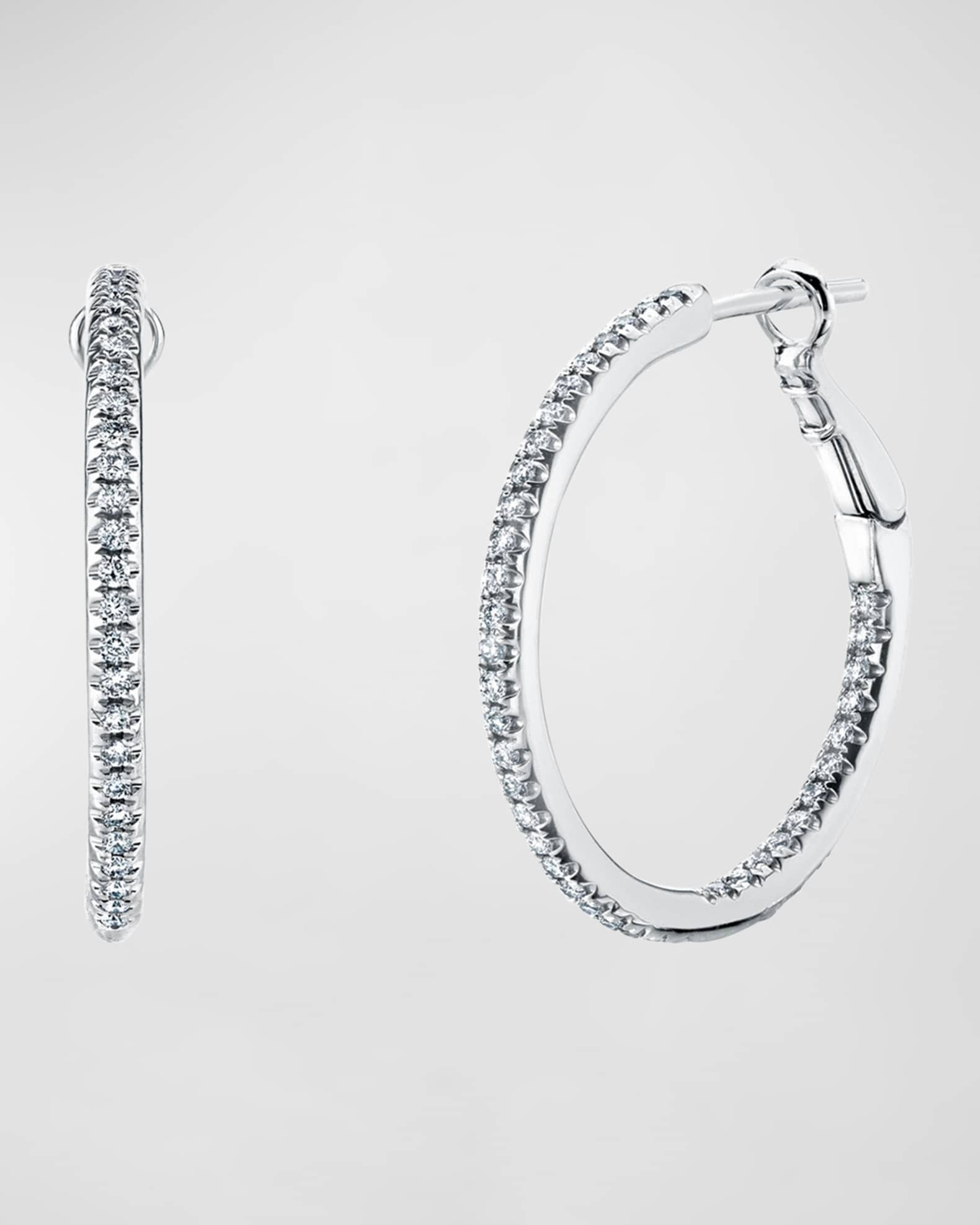18K Gold Round Diamond Hoop Earrings, 0.5tcw/0.75"L 0