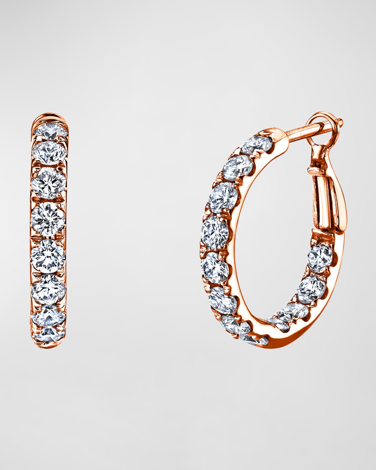 18K Gold Round Diamond Hoop Earrings, 2.05tcw/0.75"L 0
