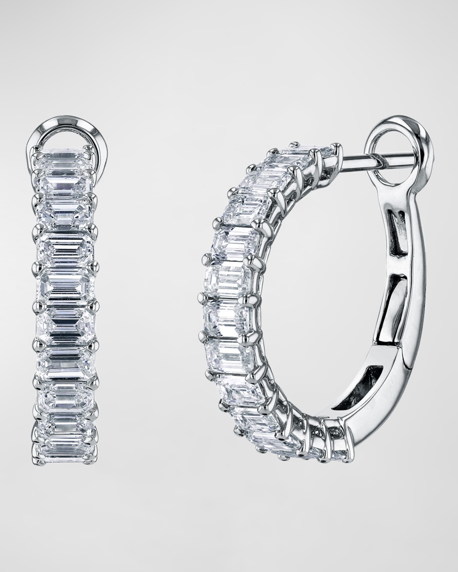 18K Gold Emerald Cut Diamond Halfway Huggie Hoop Earrings 7tcw 0.75 L