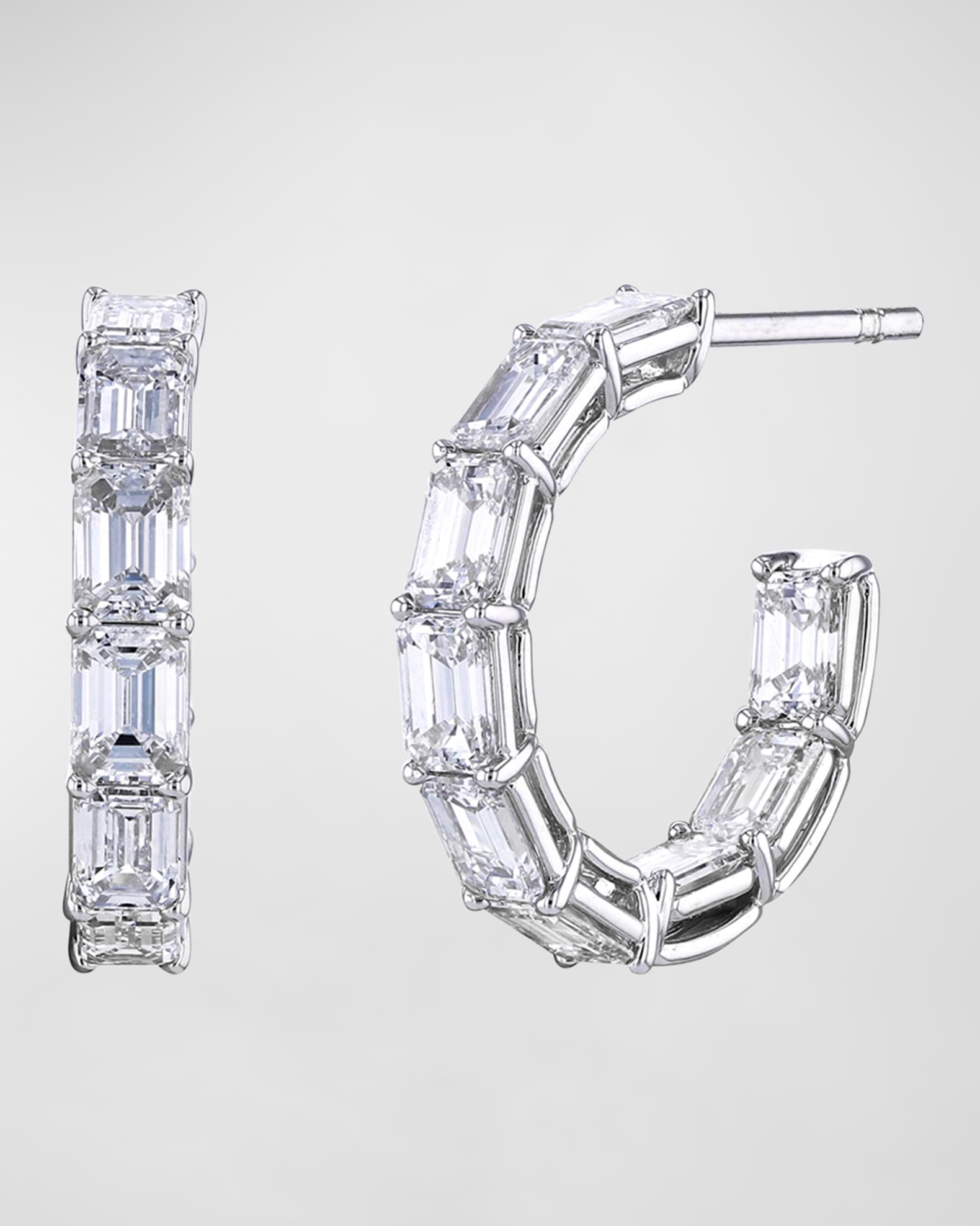 18K Gold North South Emerald Cut Diamond Hoop Earrings 2.6tcw 0.75 L
