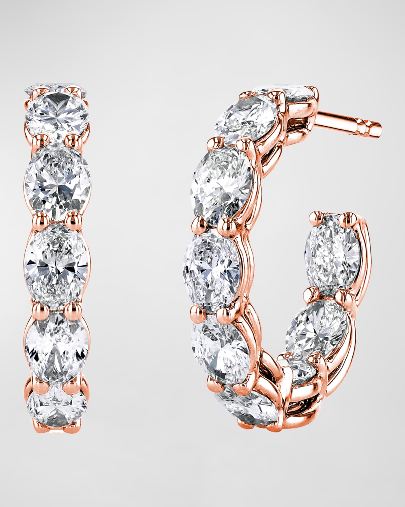 18K Gold North-South Oval-Cut Diamond Hoop Earrings, 4.6tcw/0.75"L 0