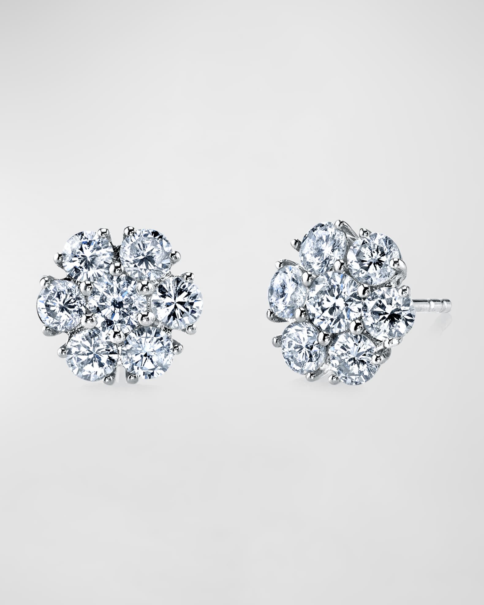 18K Gold Round Diamond Flower Stud Earrings 3.45tcw 0.49 L 0.49 W