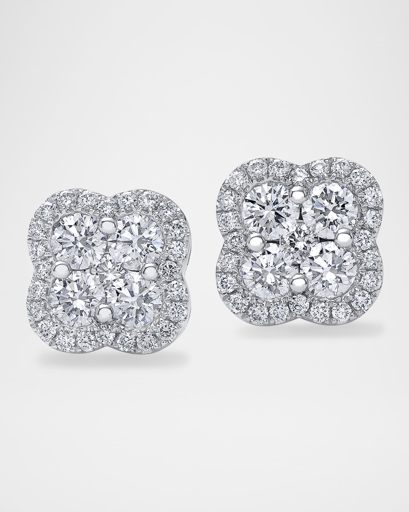 18K Gold Diamond Clover Halo Stud Earrings 1.9tcw 0.41 0.41 W