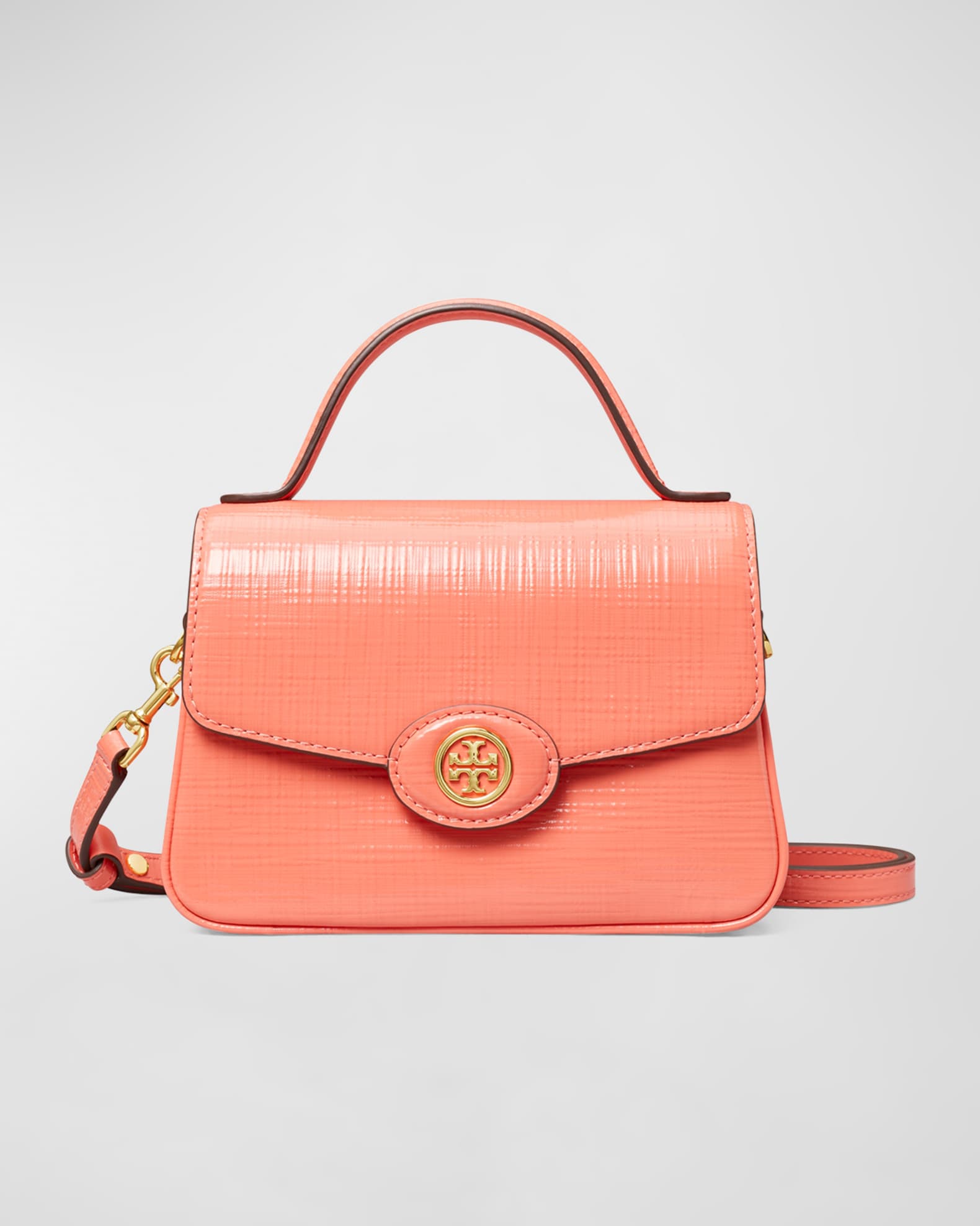 Tory Burch Robinson Small Crosshatched Leather Top Handle Bag Neiman Marcus