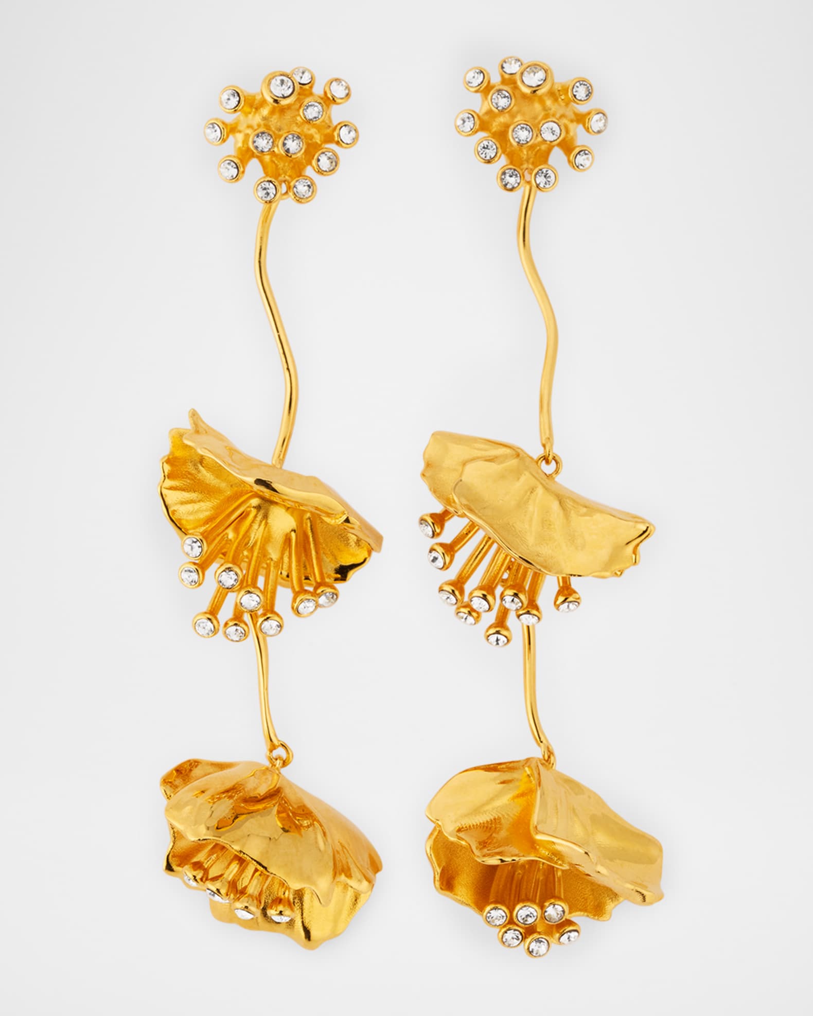 Oscar de la Renta Dangling Flower Earrings with Crystals Neiman Marcus