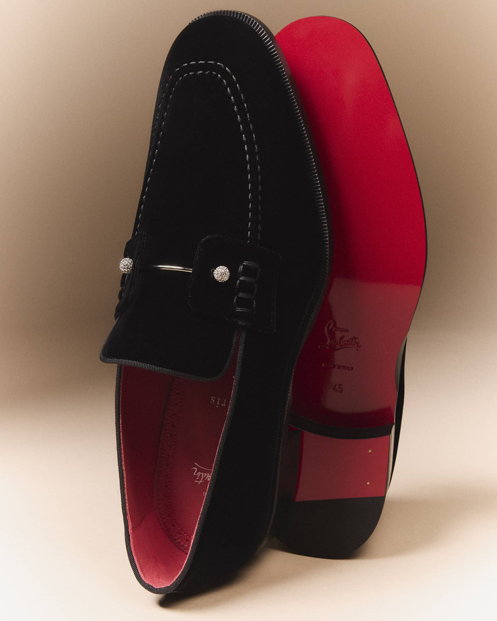 新品ルブタンCHAMBELIMOC NIGHT STRASS42.5 Chambelimoc Night Strass - Loafers - Velvet - Black - Men