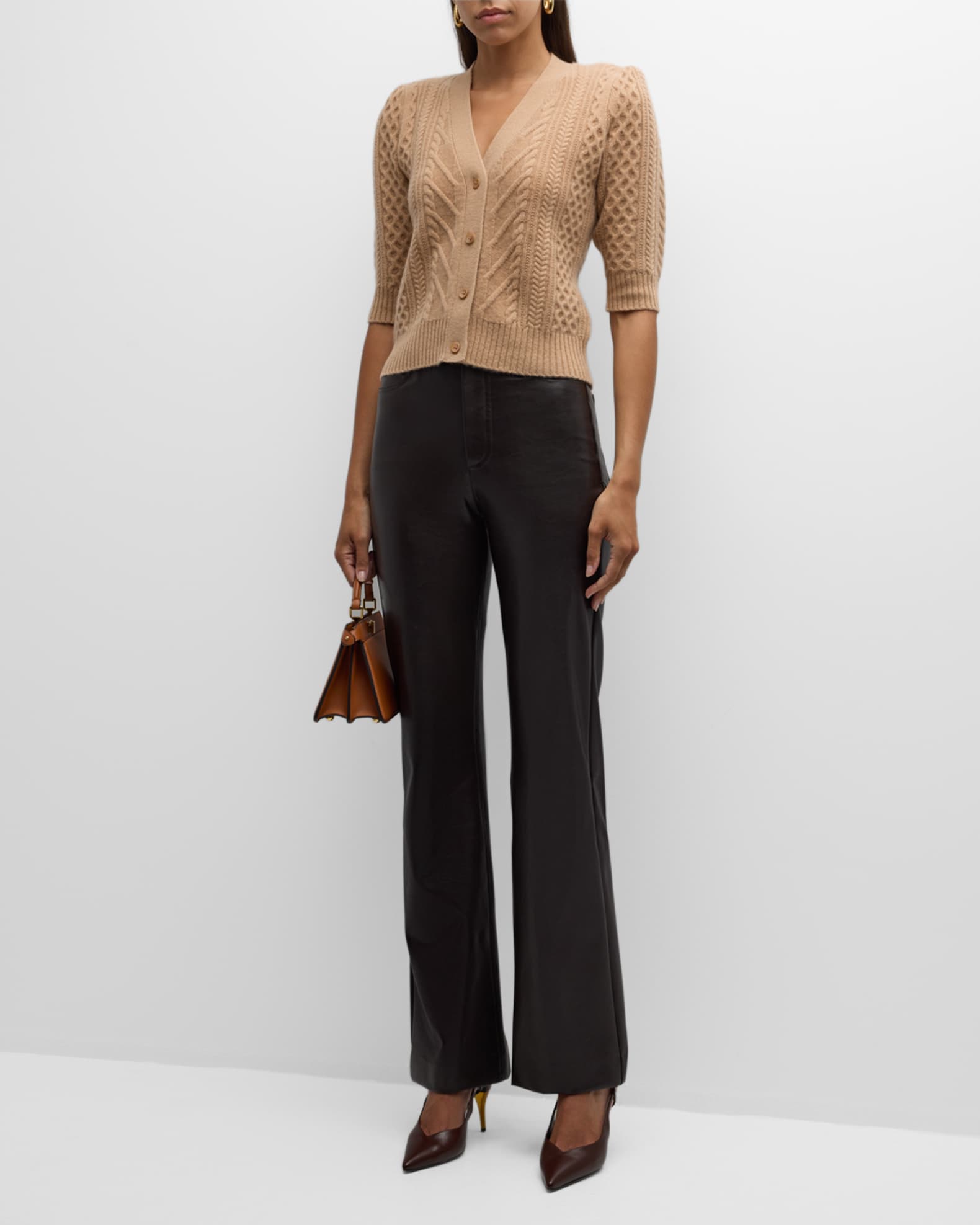 Neiman Marcus Cashmere Cable Elbow Sleeve Cardigan Neiman Marcus