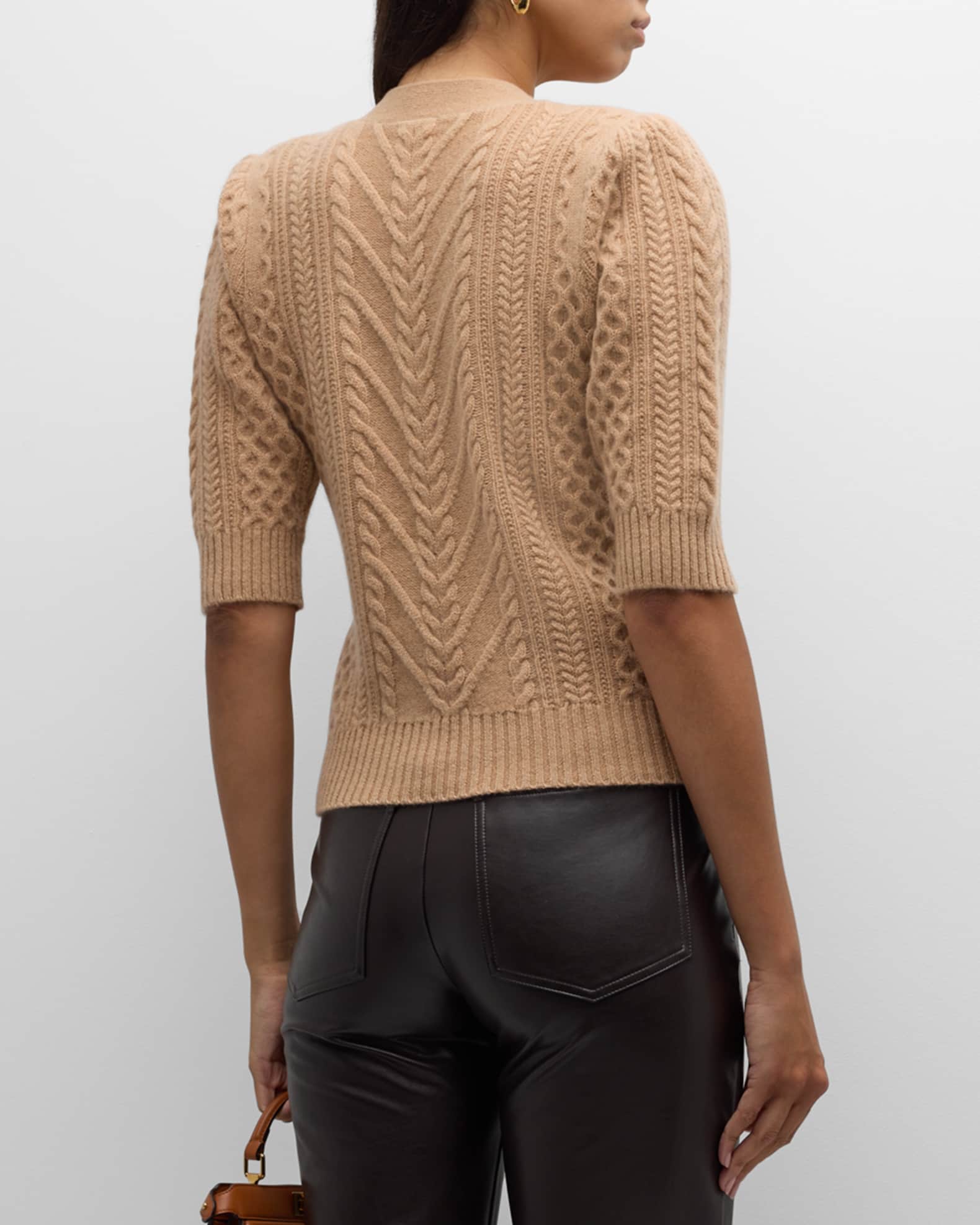 Neiman Marcus Cashmere Collection Cashmere Cable ElbowSleeve Cardigan