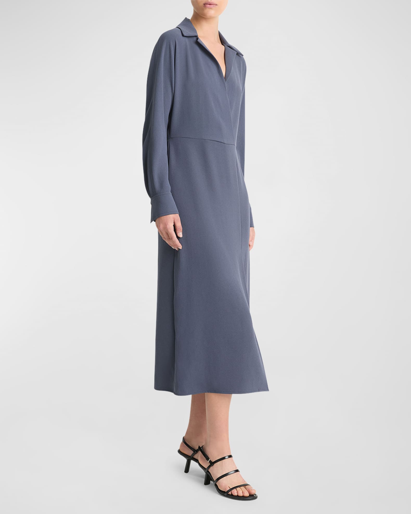 Shaped Collar Dolman-Sleeve Midi Dress | Neiman Marcus