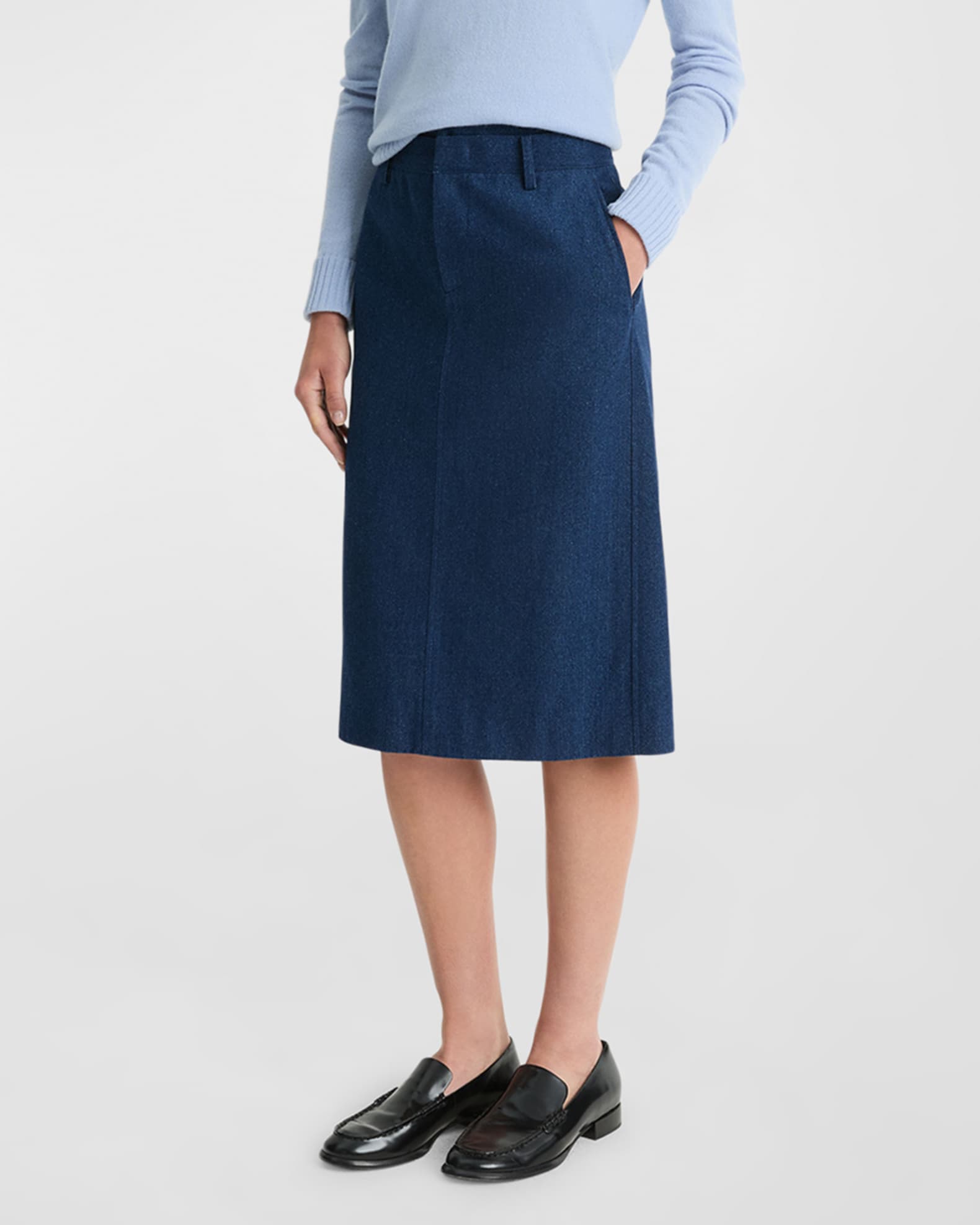 Double Waistband Cotton Twill Pencil Skirt