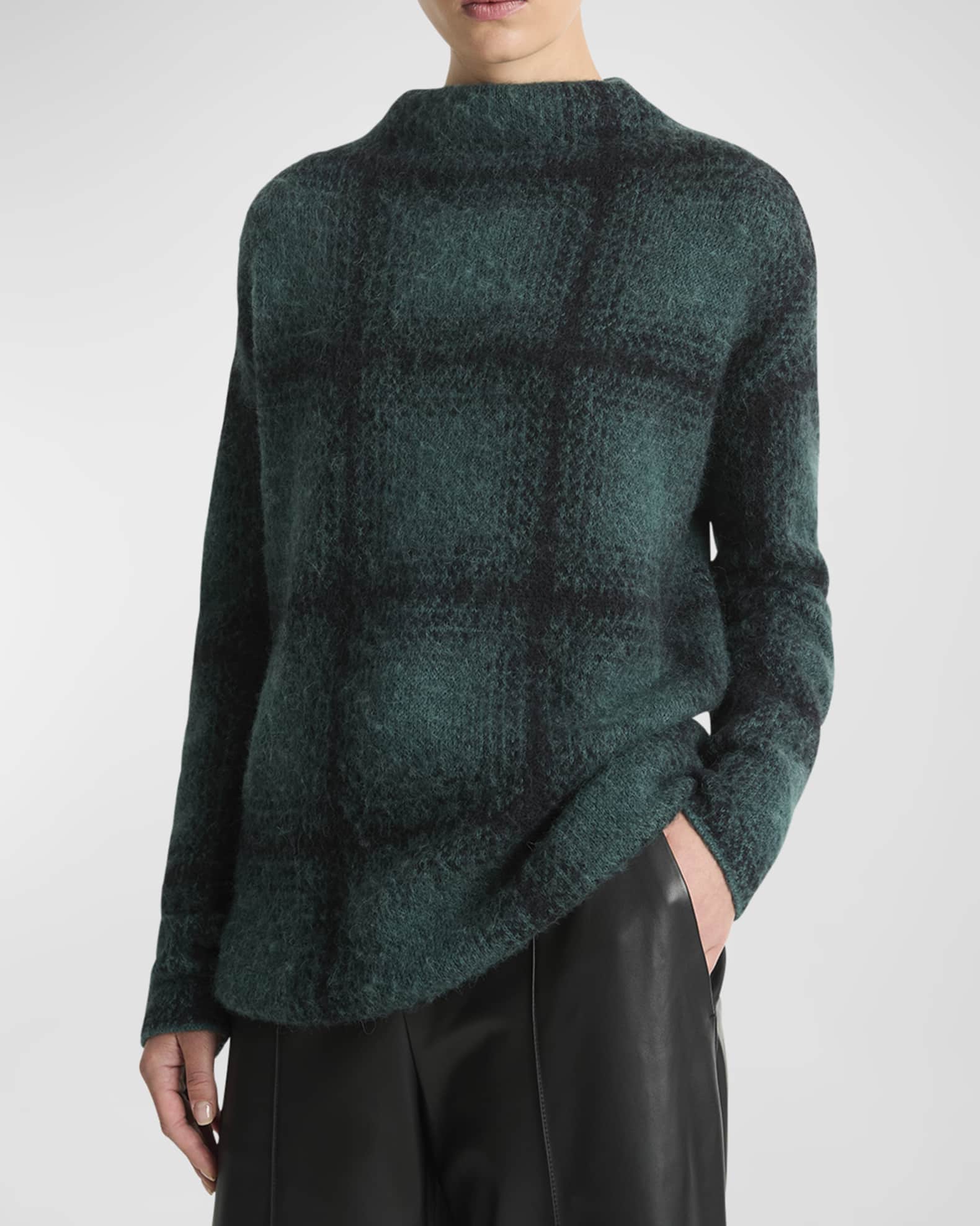 Vince Shadow Plaid Funnel Neck Sweater Neiman Marcus