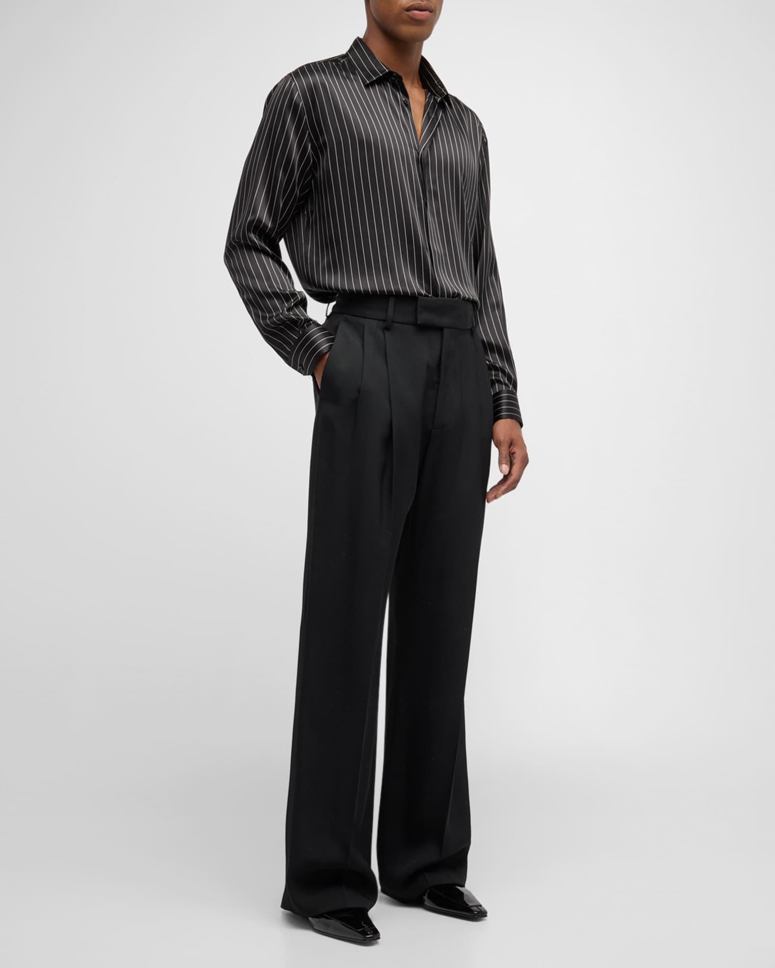 Saint Laurent Men's Striped Silk Dress Shirt | Neiman Marcus
