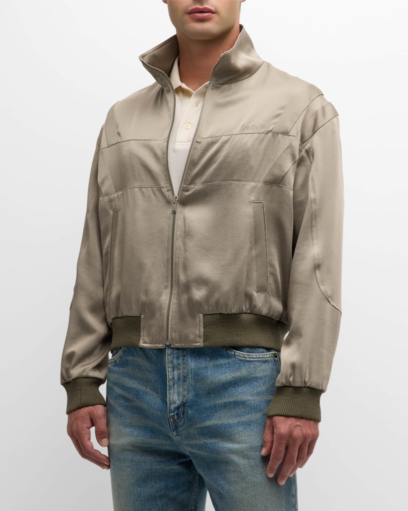Saint Laurent Men's Satin Teddy Jacket | Neiman Marcus