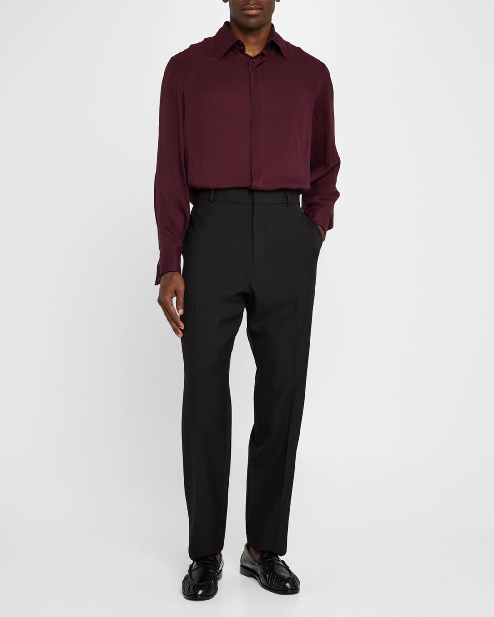 【関税&送料込】Saint Laurent Dark Brown Wool Pant High-rise wool gabardine wide-leg pants in brown - Saint