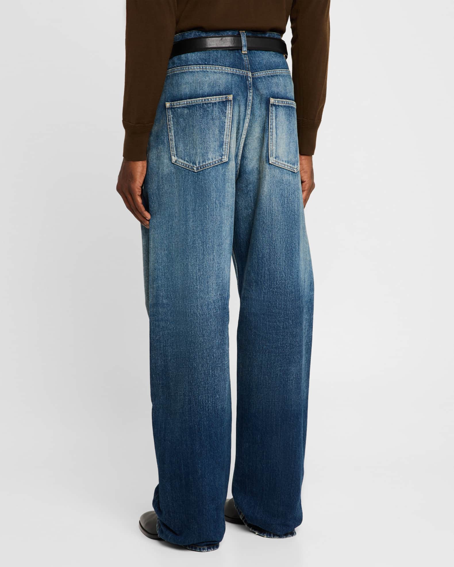 Saint Laurent Men's Wide-Leg Faded Jeans | Neiman Marcus