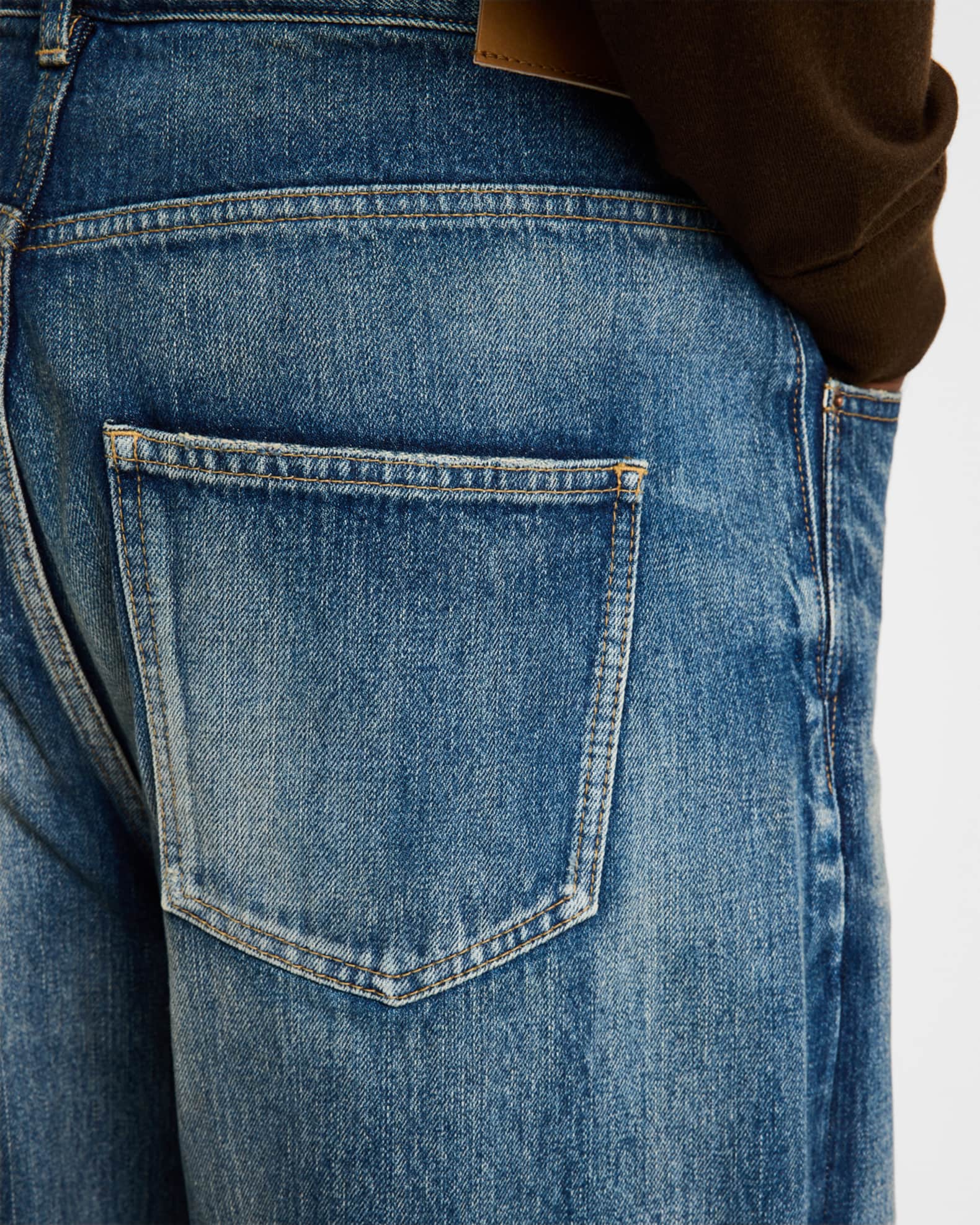 Saint Laurent Men's Wide-Leg Faded Jeans | Neiman Marcus