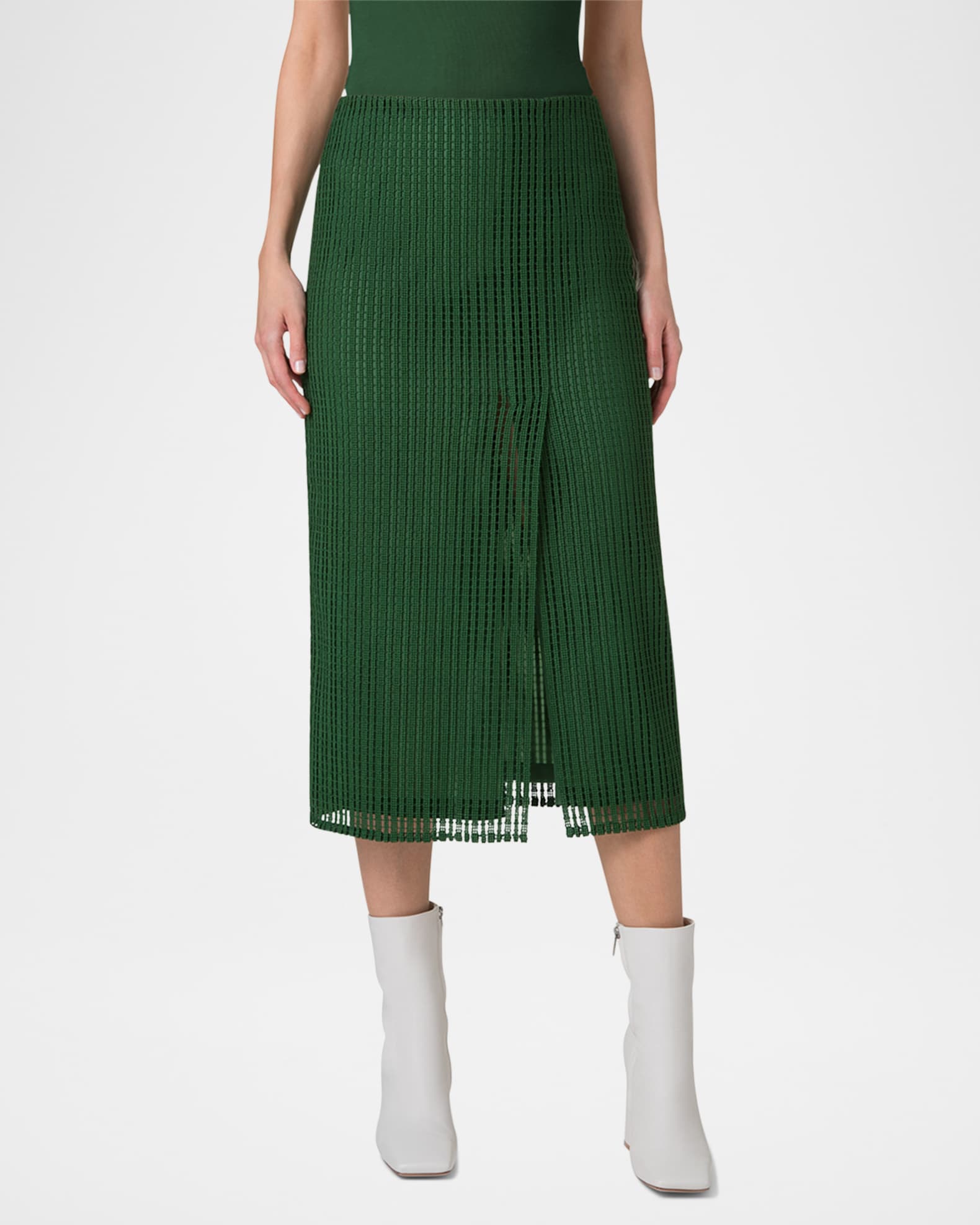 Akris Pencil Techno Stripe Embroidered Midi Skirt | Neiman