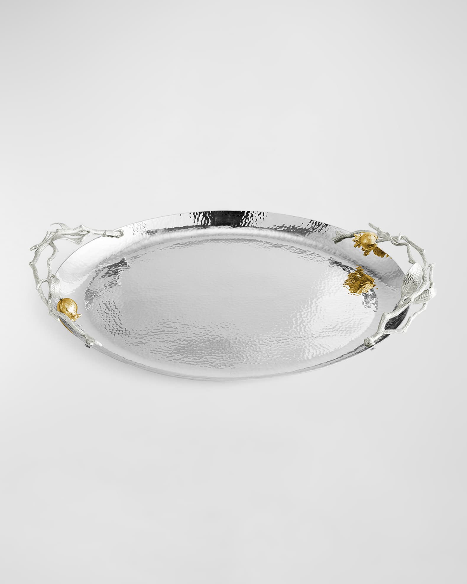 Pomegranate Silver & Gold Oval Tray with 24K Goldplate 1
