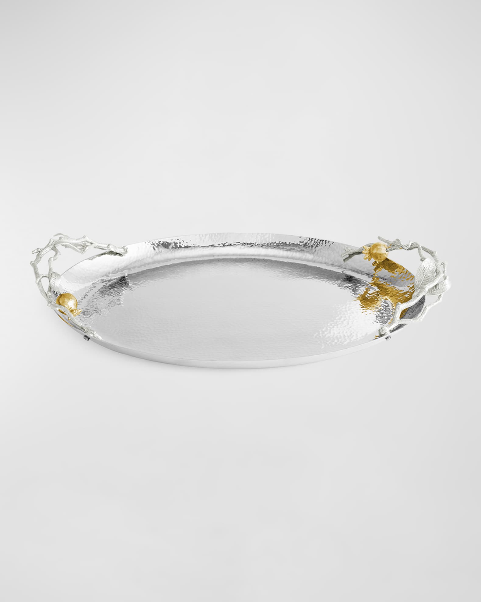 Pomegranate Silver & Gold Oval Tray with 24K Goldplate 0