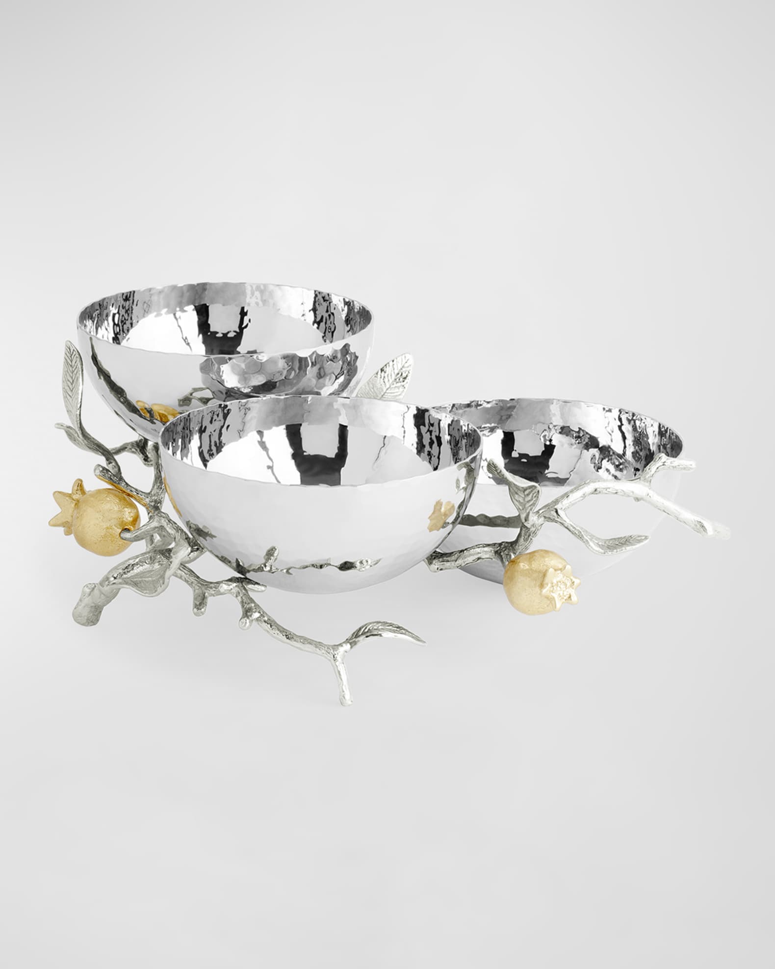 Pomegranate Silver & Gold Triple Bowl 0