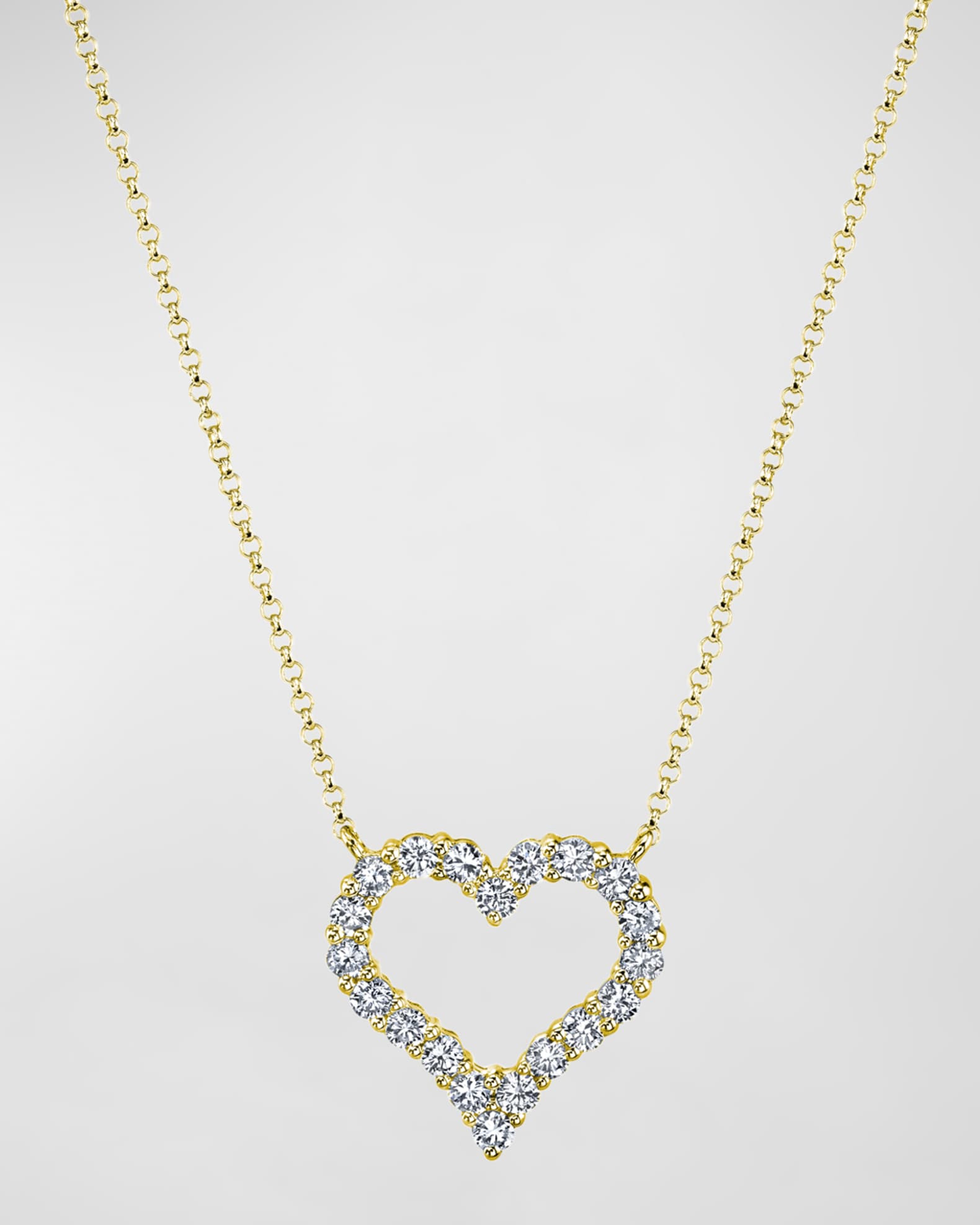 18K Gold Shared Prong Round Diamond Heart Pendant 16" Necklace, 1.30tcw 0