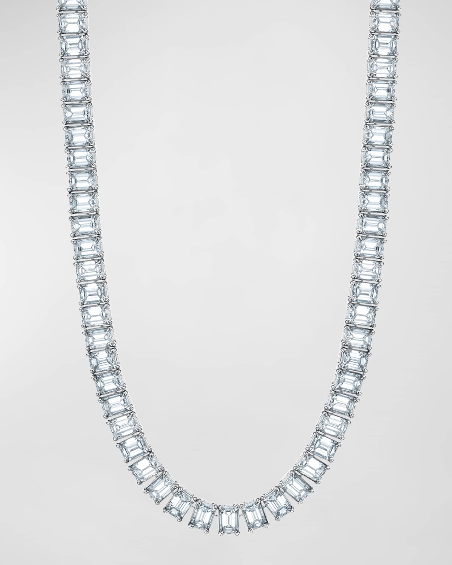 x Danielle Klein 18K Gold 16" North South Prong Set Emerald-Cut Diamond Tennis Necklace, 17.90tcw 0