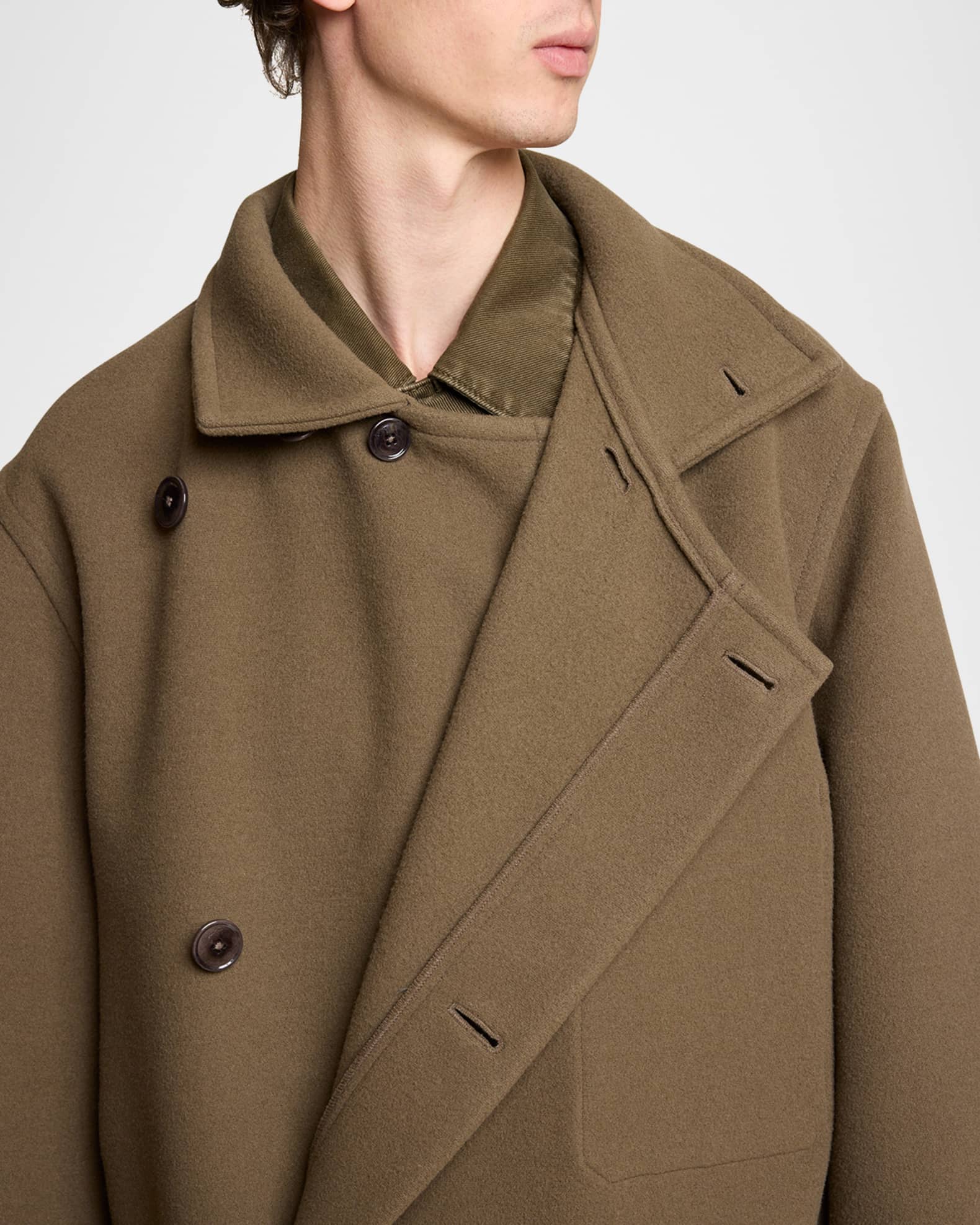 LEMAIRE Men's Double Wool Wrap Coat | Neiman Marcus