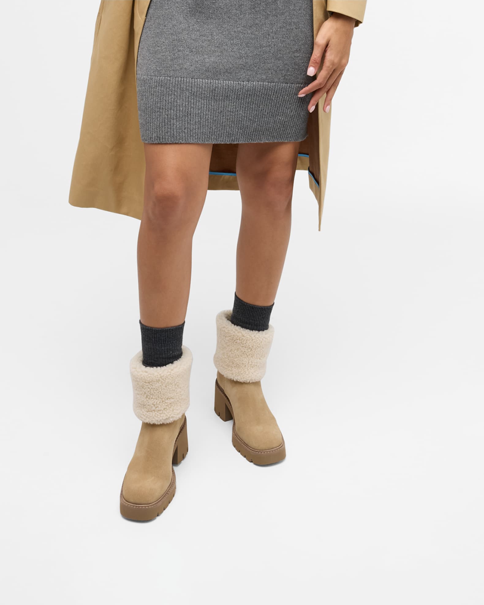 Zarela Suede Shearling Ankle Booties 1