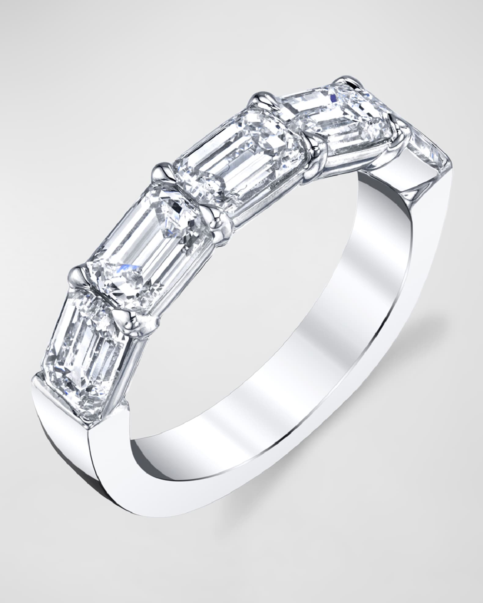 Large Halfway Band with Horizontal Set Emerald Cut Diamonds 0