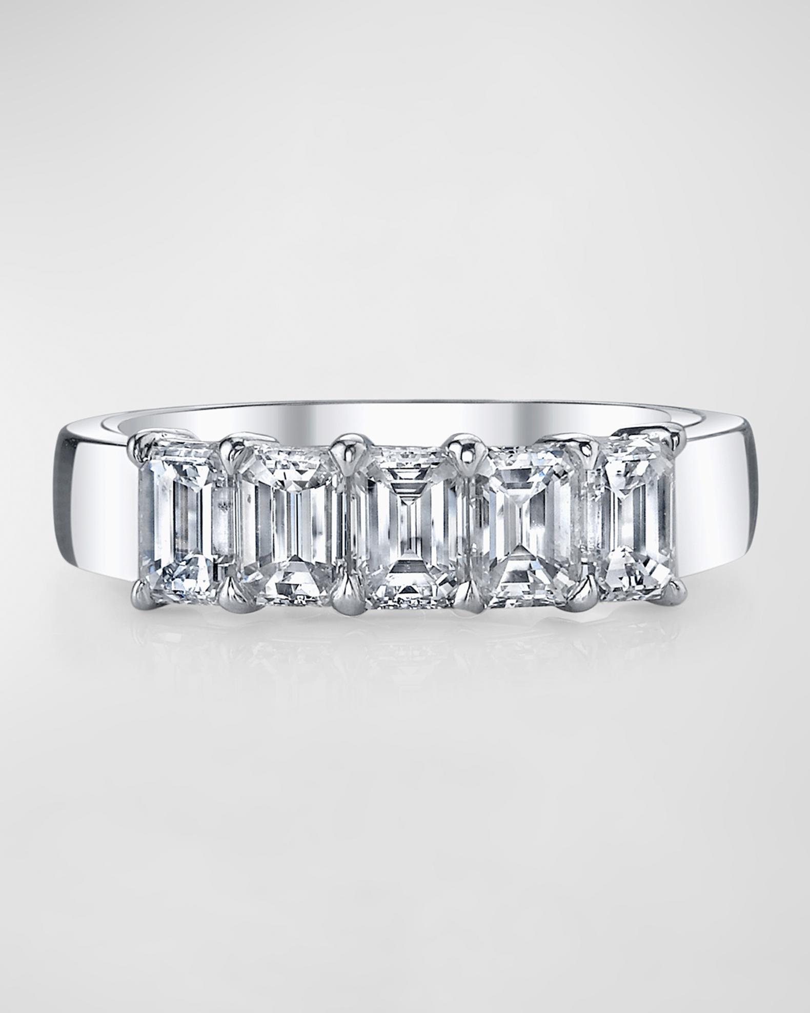 Neiman Marcus Diamonds Platinum 5 Stone Band with Emerald Cut Diamonds ...